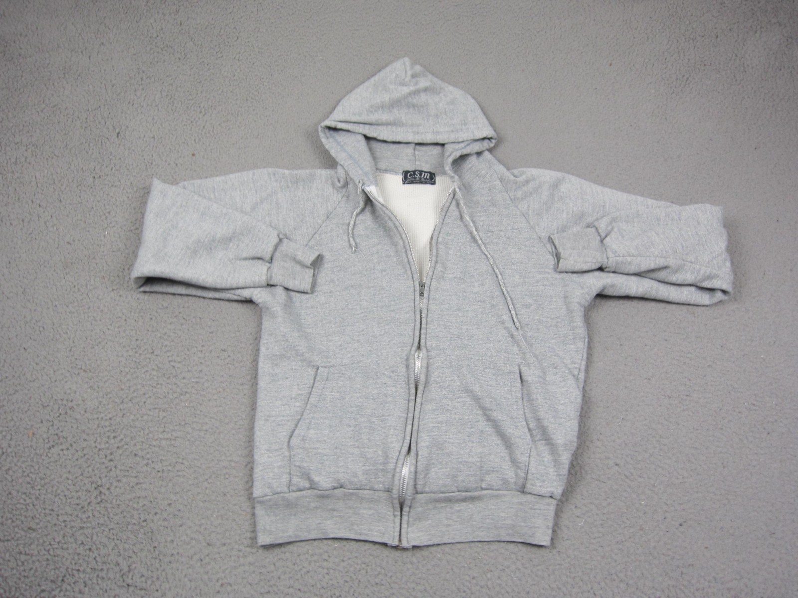 True Vintage Thermal Lined Hoodie Mens Medium Gray Blank Colin St Marx 60s 70s