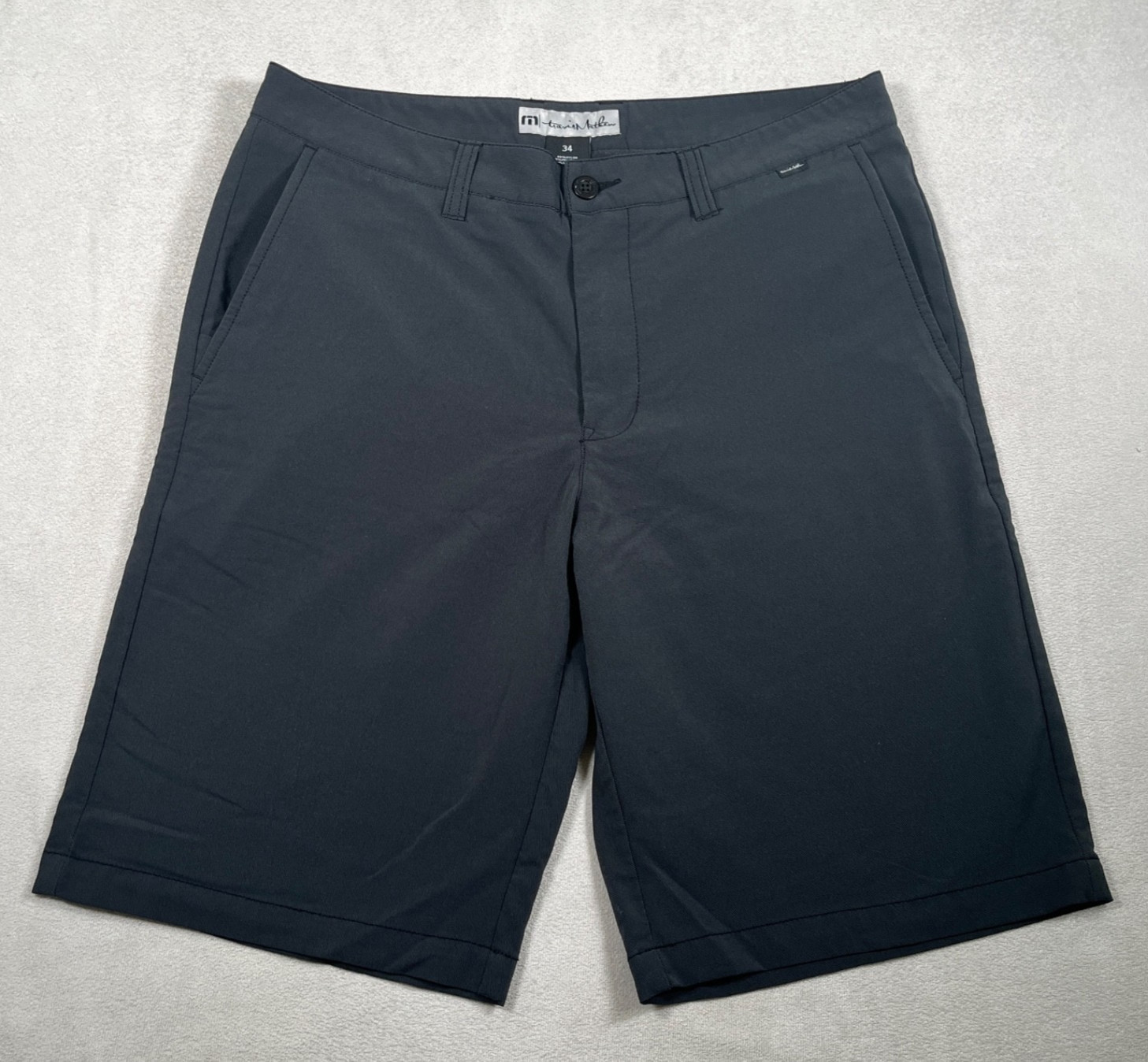 TravisMathew Beck Golf Shorts Mens 34 Dark Charcoal Grey Stretch Flat Front 10\