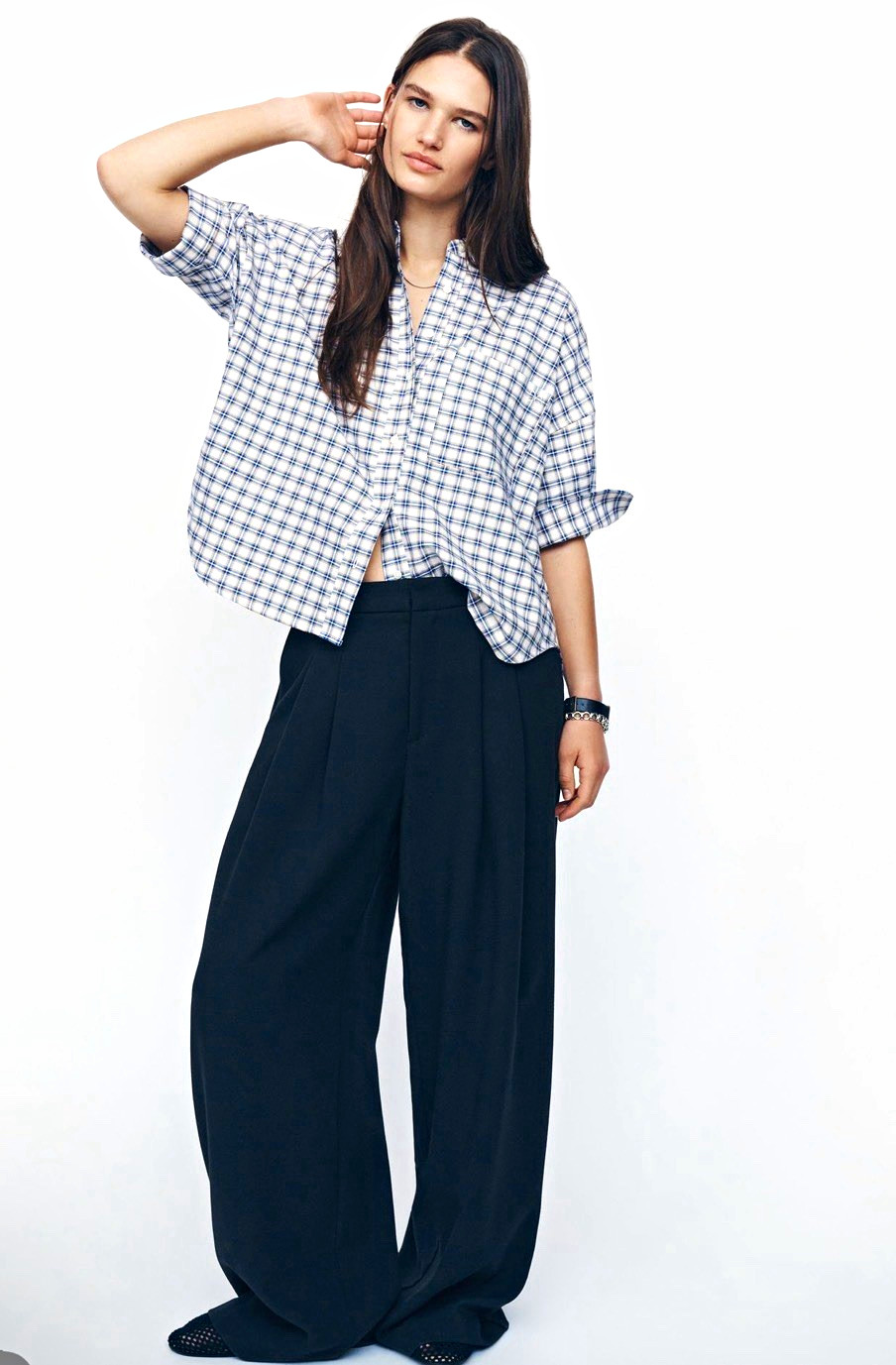 Anthropology / Maeve. Blue/White  Cotton Button-Up Collared Short Sleeve Relaxed