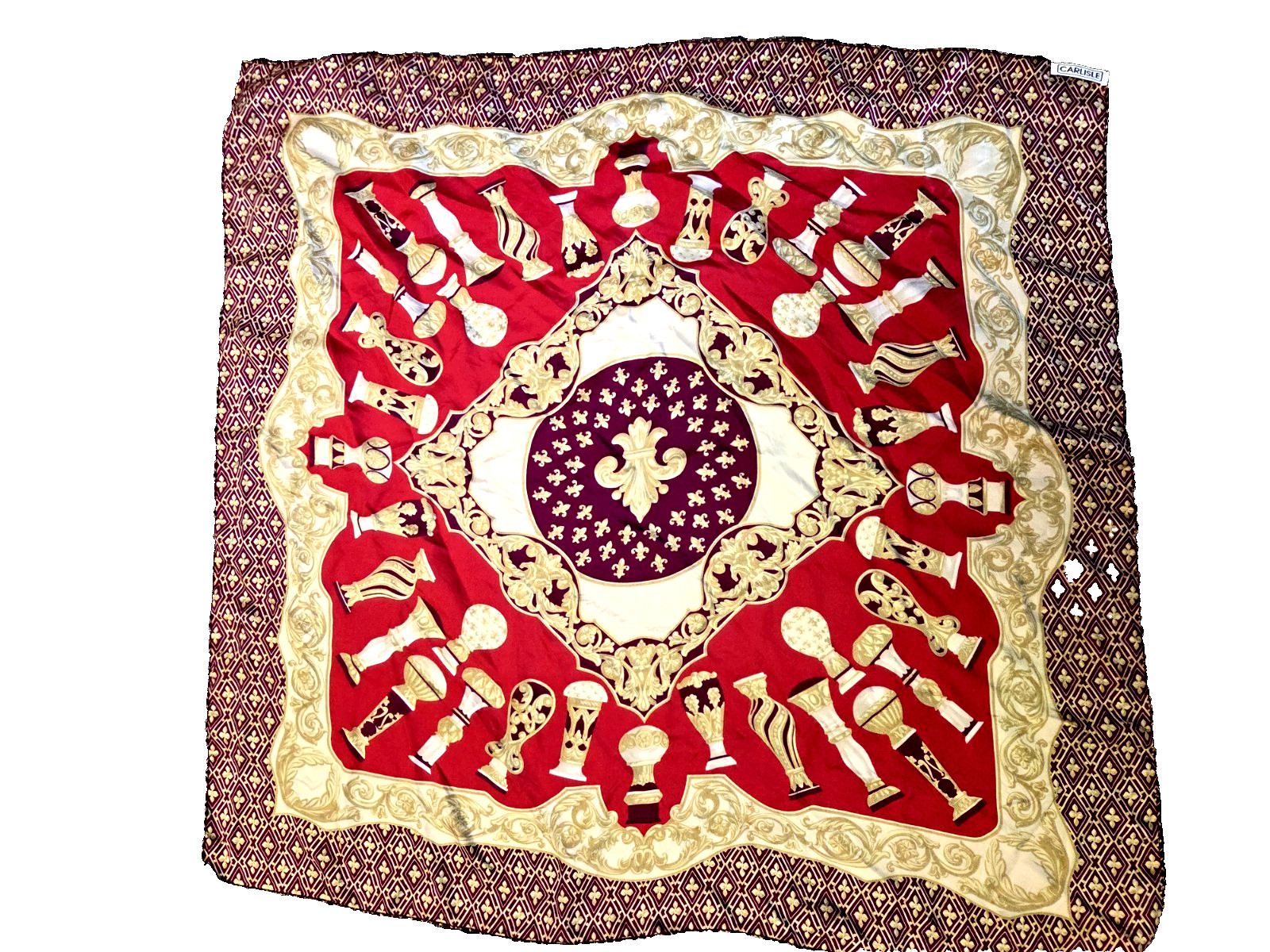 Carlisle Vintage Italian 100% Silk Fleur de Lis Print Scarf 33\ Carlisle Vintage Italian 100% Silk Fleur de Lis Print Scarf 33\