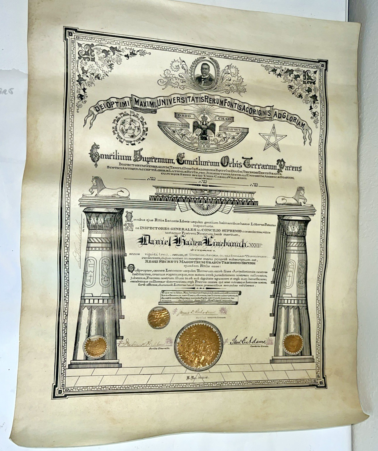 Vtg Masonic 1901 Certificate Document Concilium Supremum Conciliorum Orbis 25x19 Vtg Masonic 1901 Certificate Document Concilium Supremum Conciliorum Orbis 25x19