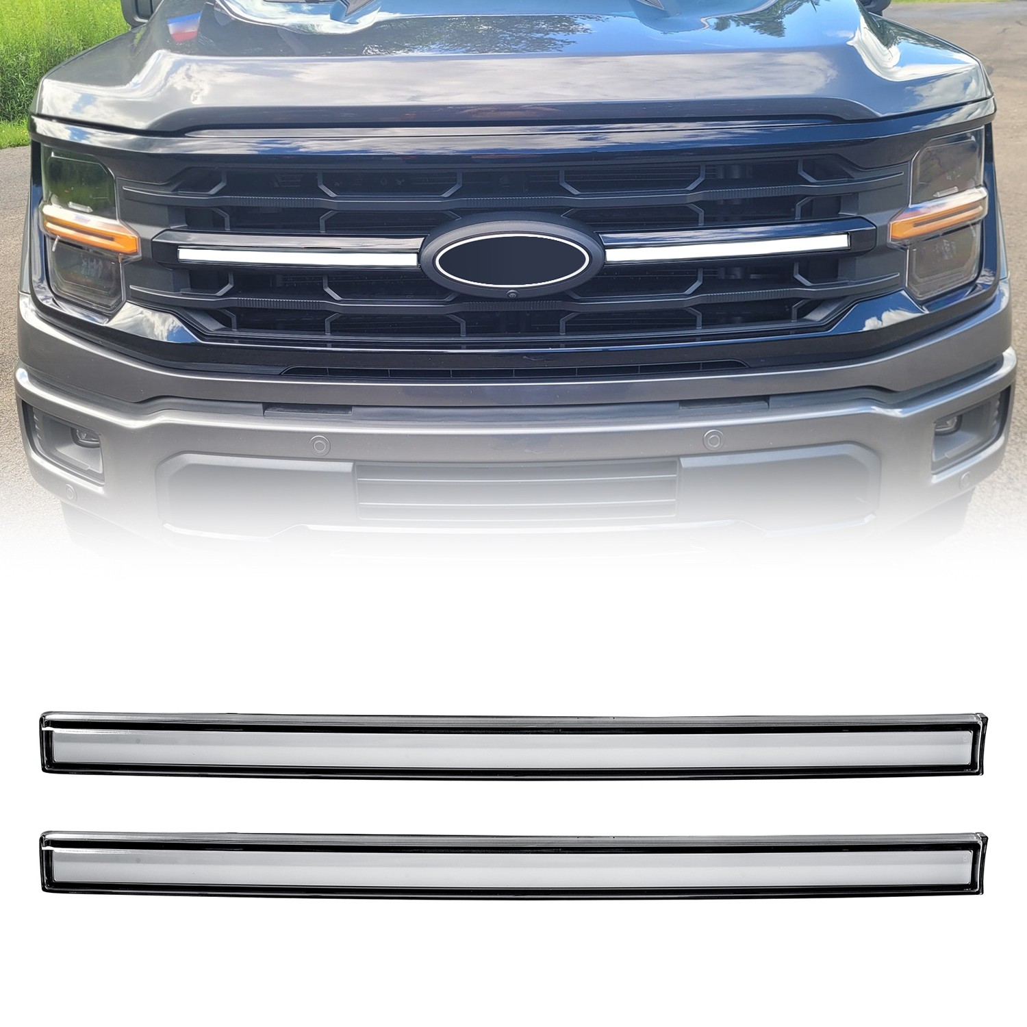 Pair Clear LED DRL Grille Lights w/Turn Signal Lamps for 2024+ Ford F150 XLT