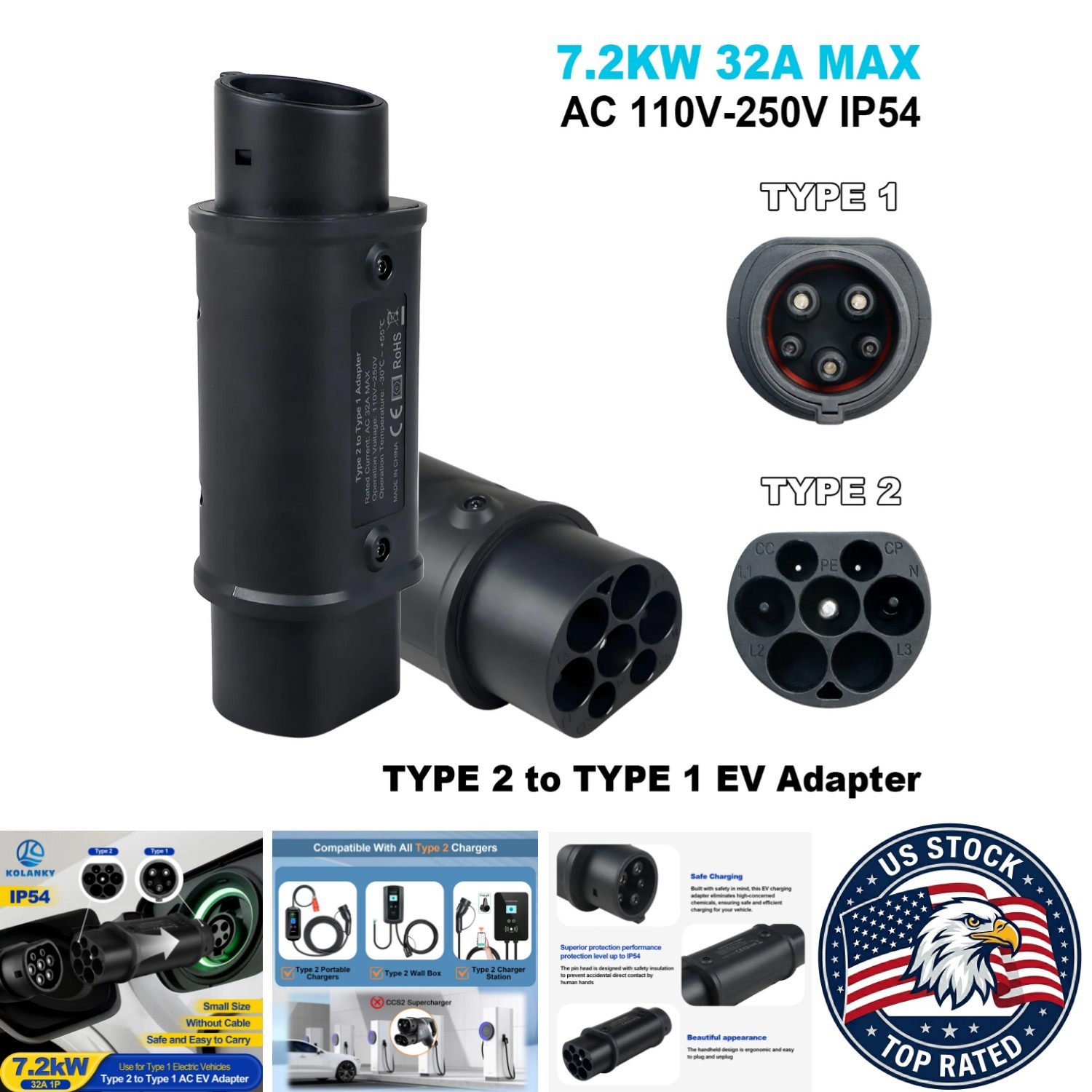 Type2 To Type1 EV Charger Adapter - Type 2 To Type 1 / Type2 to Type1