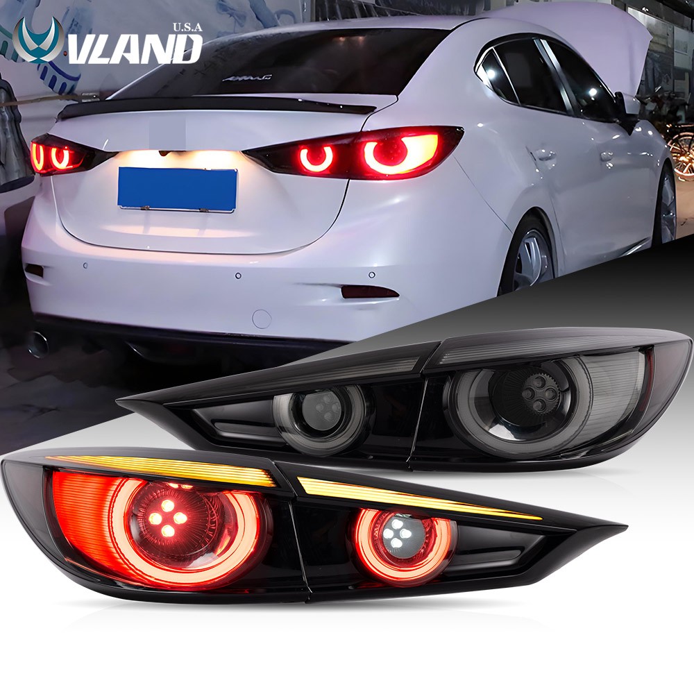 VLAND Smoked LED Tail Lights For 2014-2018 Mazda 3 Sedan Sequential Turn Signal