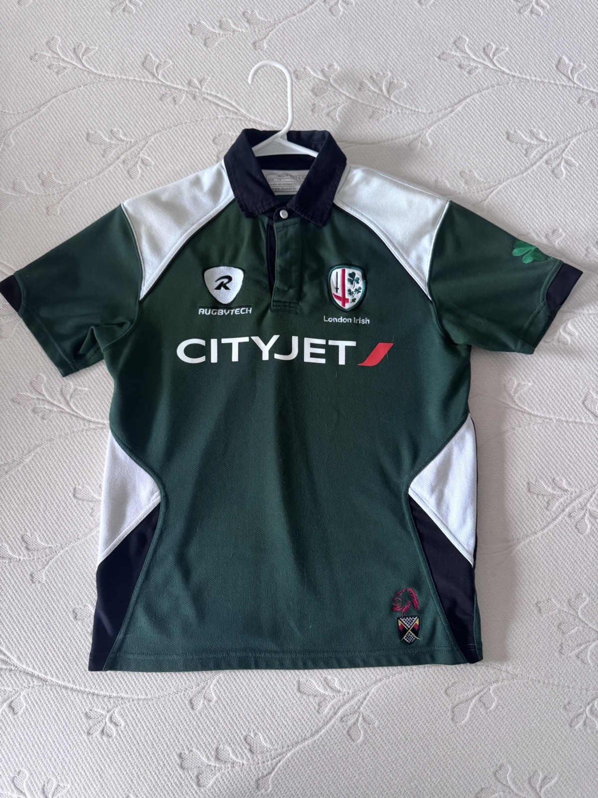 Vintage London Irish Cityjet Union Green Rugby Jersey Size S