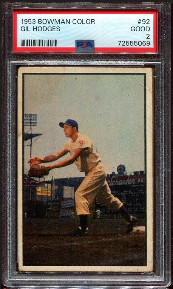 PSA 2 GOOD 1953 BOWMAN COLOR GIL HODGES #92 DODGERS HOF 55069 SD160