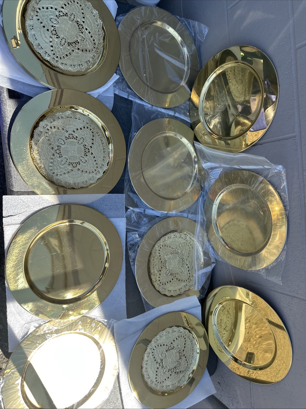 Set of Eleven (11) - MCM Vintage 1970-80’s Solid Brass 12” Chargers Unpolished