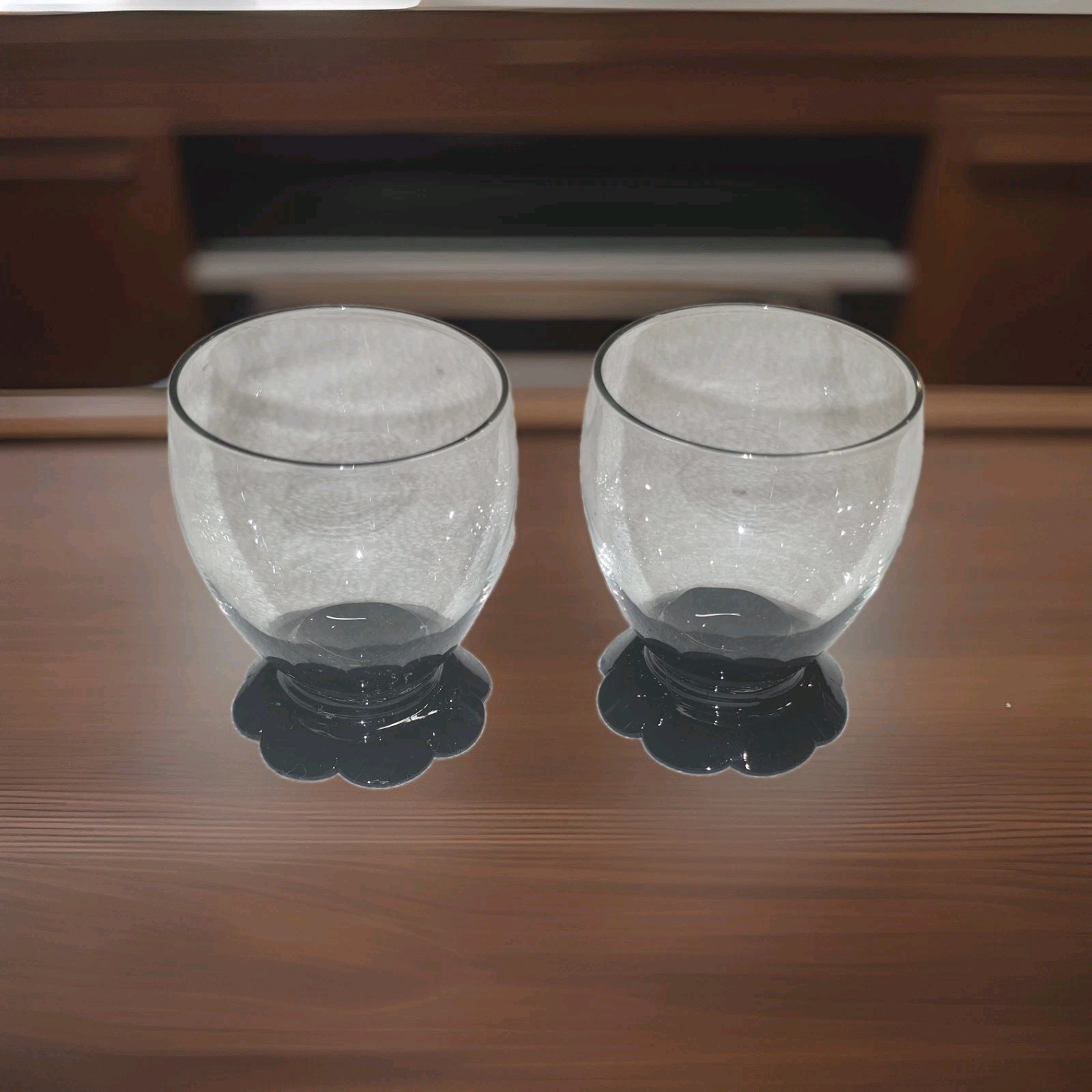VTG Pair (2) Weston Lily Pad Glass Goblets Black Amethyst Footed 1930s