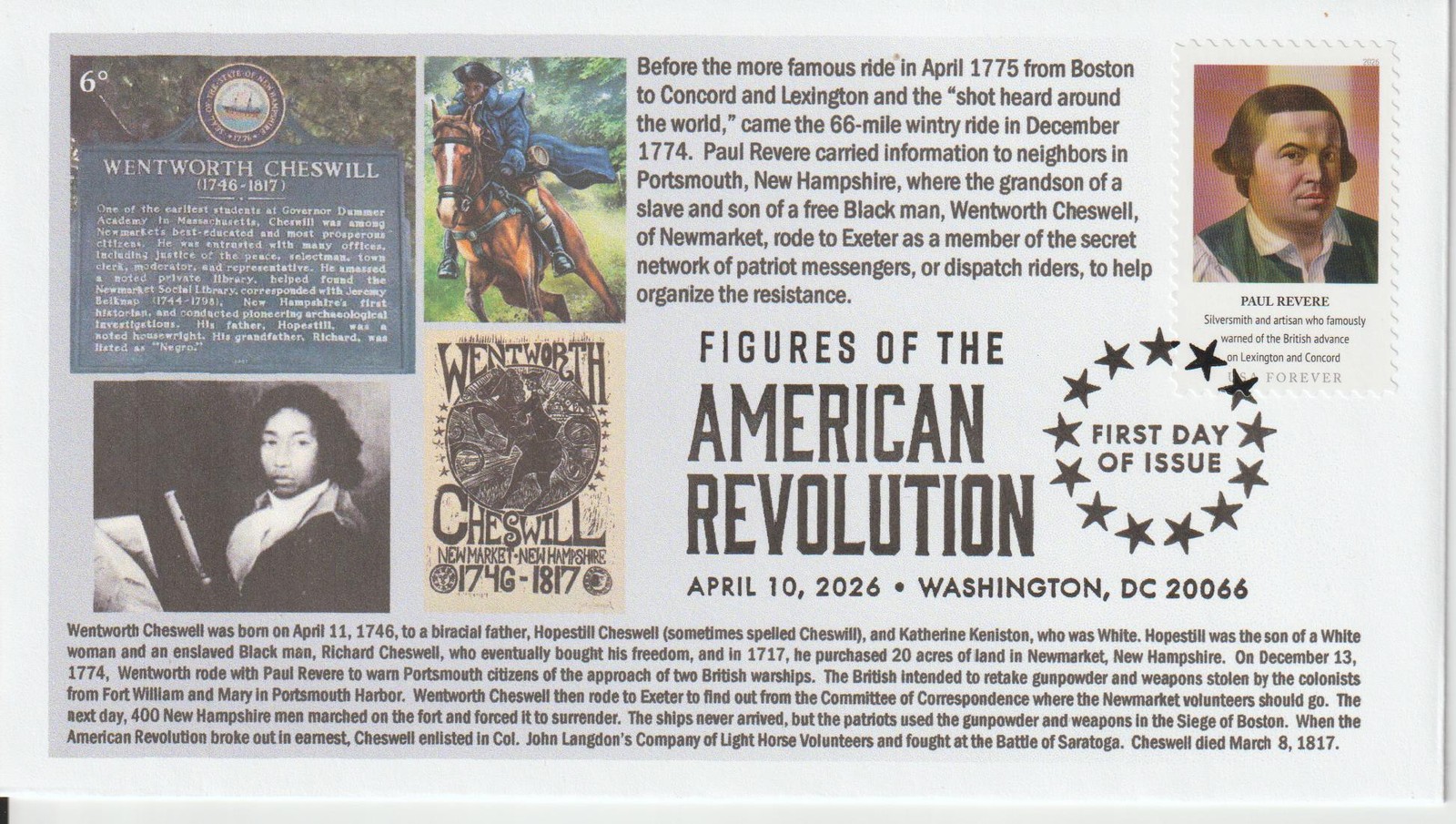 6° Cachets 6068 American Revolution Paul Revere and Wentworth Cheswell