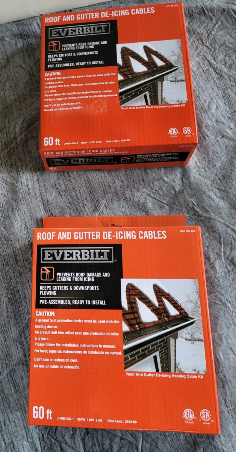 Everbilt 60ft Roof And Gutter De-icing Cable Electric Snow Ice Melt. Set of 2 
