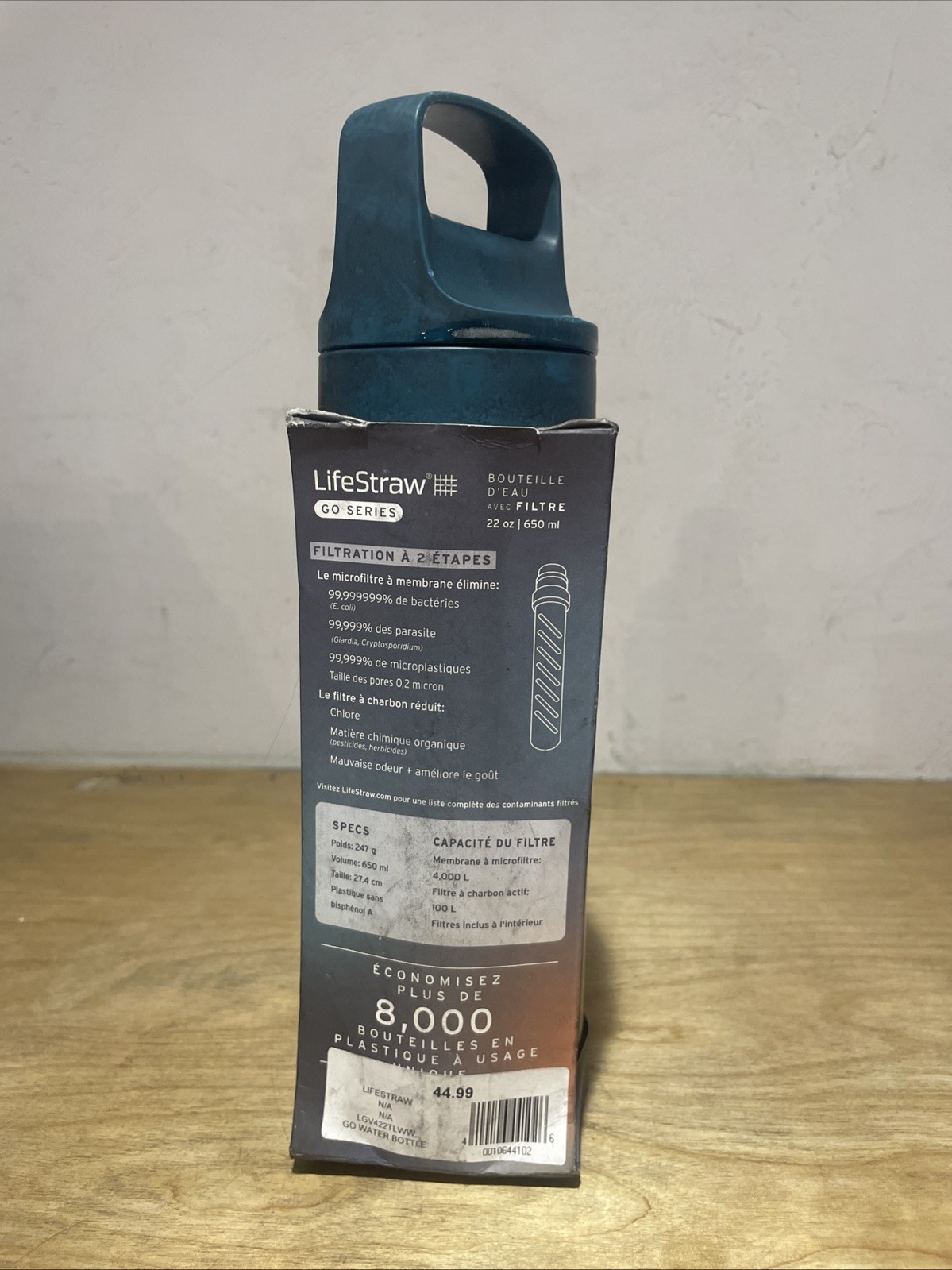 Lifestraw Go Series Plastic Water Purification Bottle Blue 22oz
