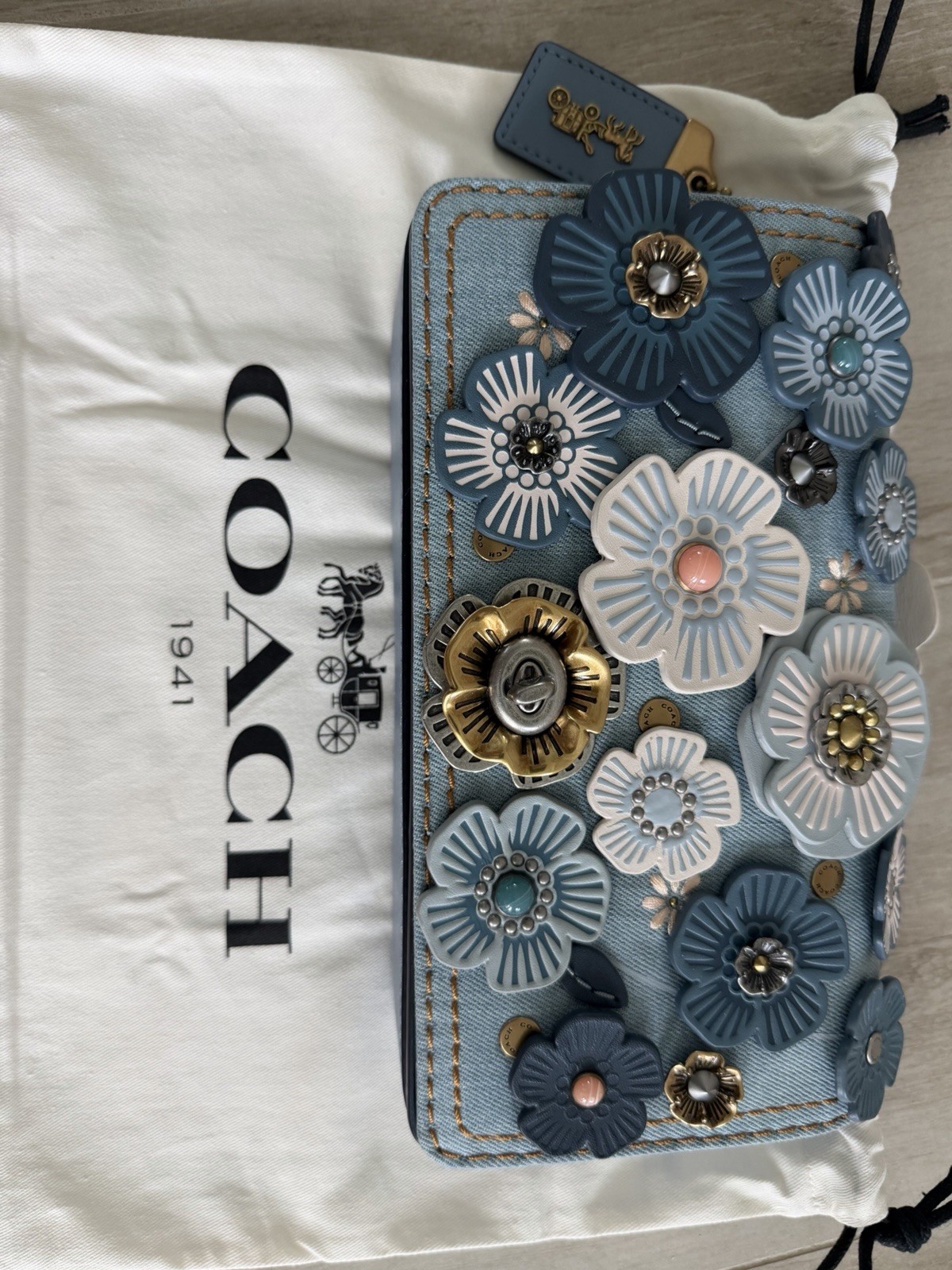 NWT Rare Coach 1941 Denim Tea Rose Dinky 53705