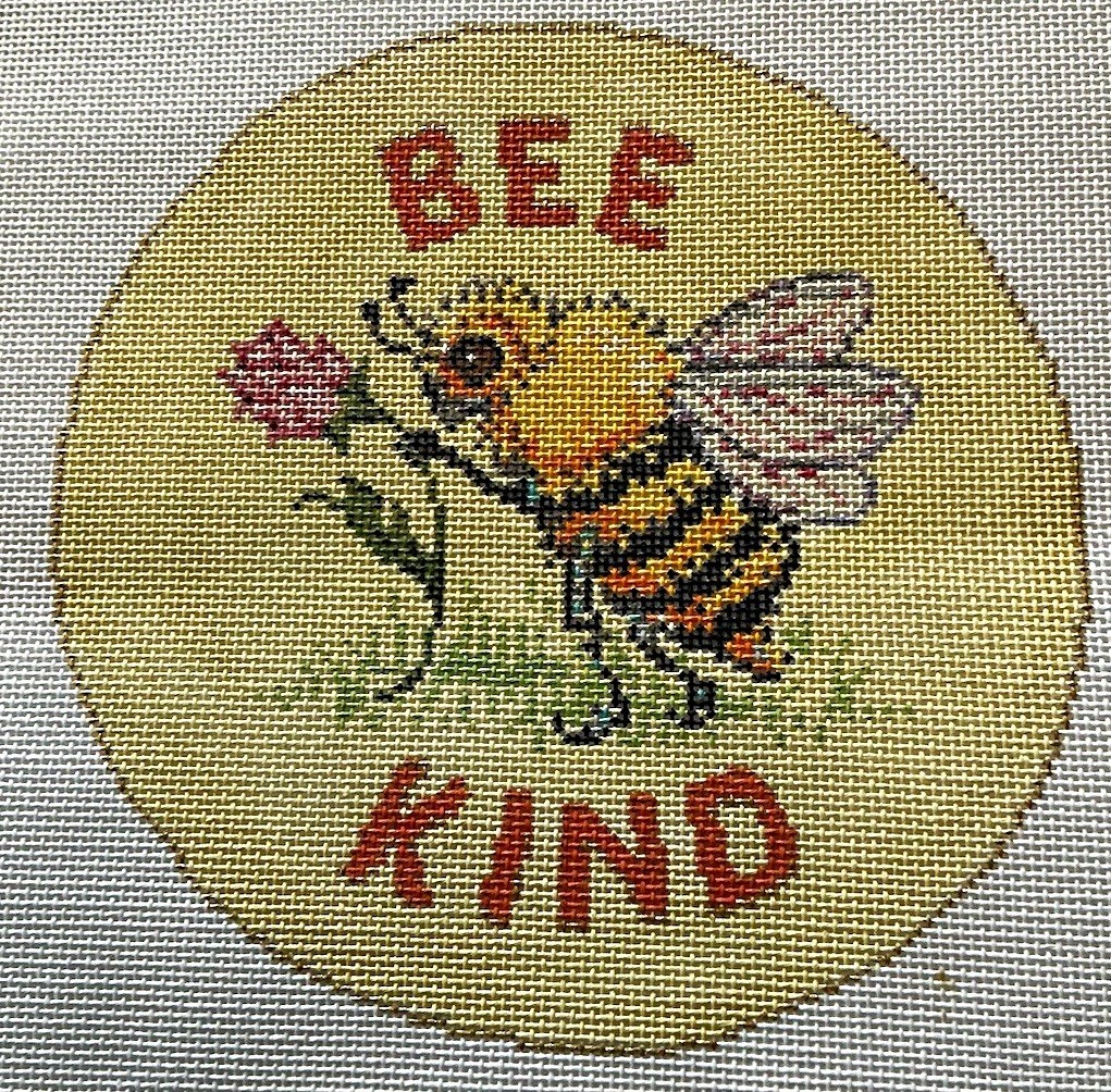 “Bee Kind” Handpainted Needlepoint 18 ct Canvas  (6.25” in diameter)