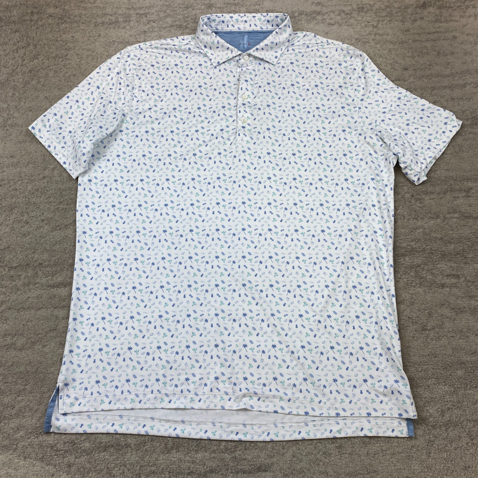 Johnnie O Featherweight Polo Shirt Large White Blue AOP Performance Golfer Print