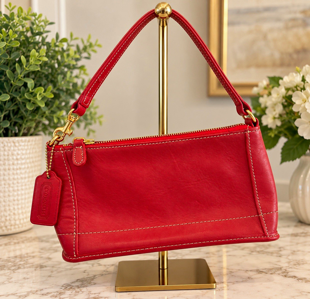 Vintage Coach 9311 Red Leather Demi Shoulder Bag Gold Hardware 1999 Y2K