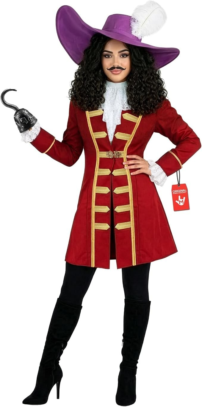 Women`s Pirate Costume Adult Captain Hook Caot Hat Wig S-XL Halloween Peter Pan Women`s Pirate Costume Adult Captain Hook Caot Hat Wig S-XL Halloween Peter Pan