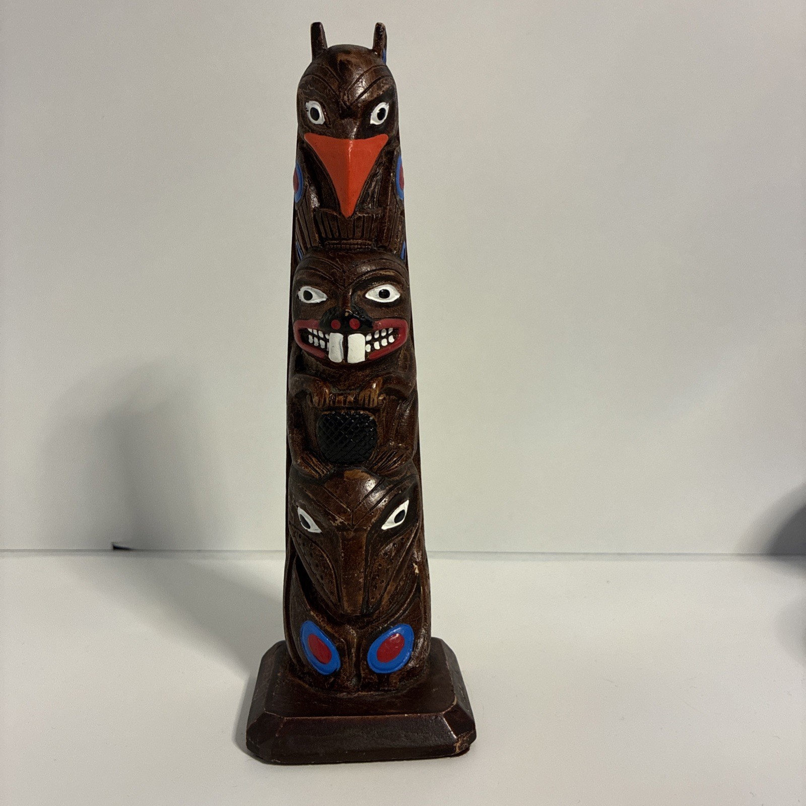 Vintage Handcrafted Totem Pole Painted Tribal Design Northwest Alaska Craft 7.5”