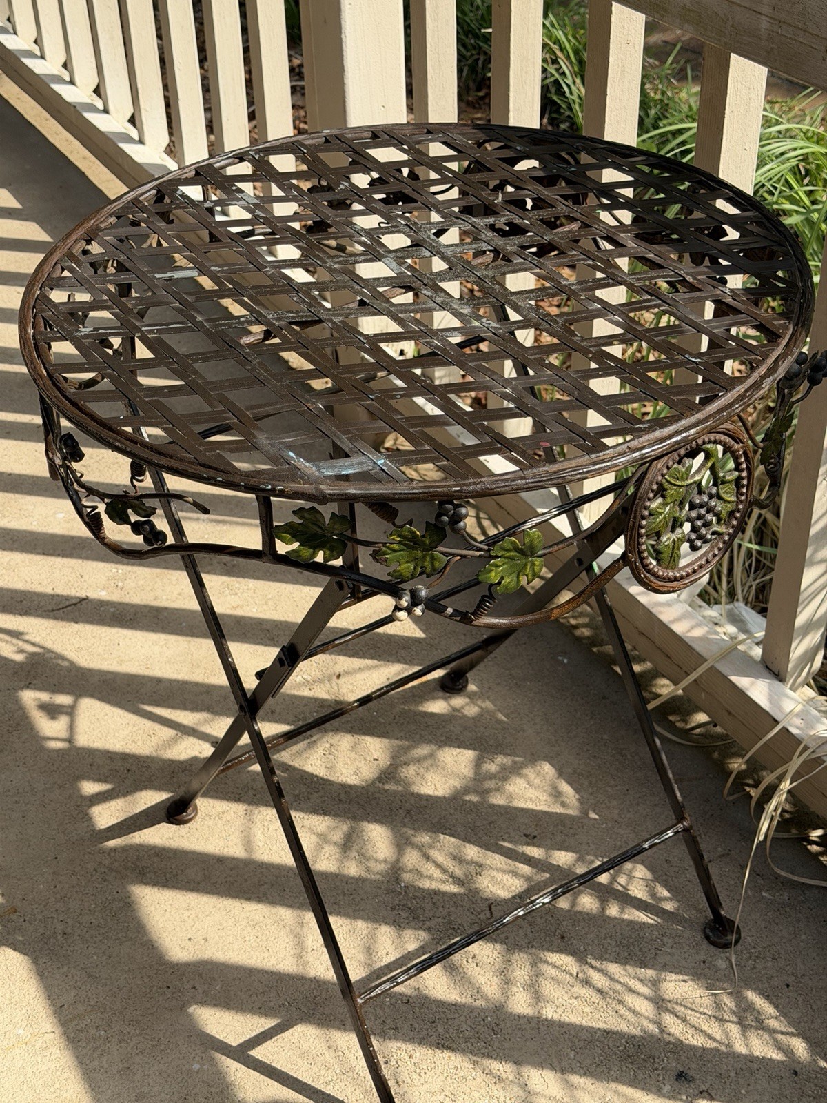 Vintage Patio Table   Rustic Rare Antique Wrought Iron Grape Motif