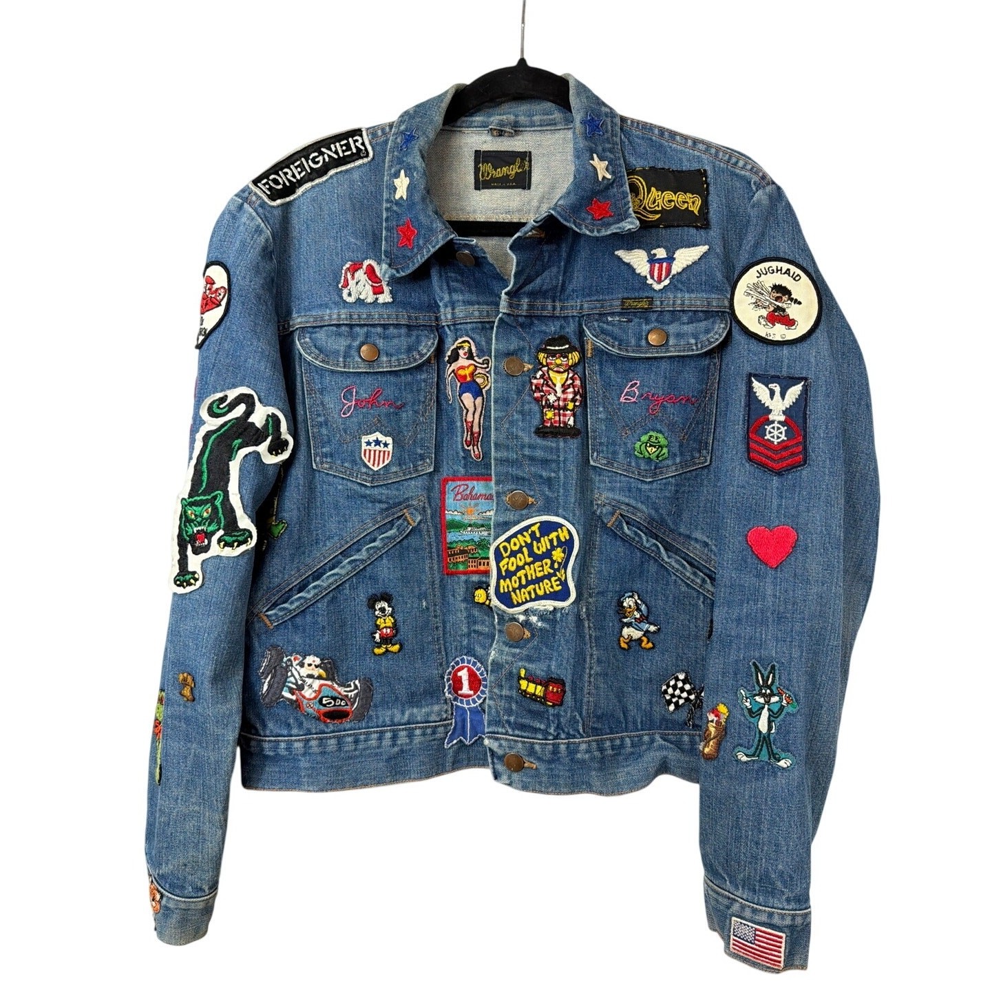OOAK Vintage Wrangler Blue Embroidered Patch Denim Jacket Size Med / LG