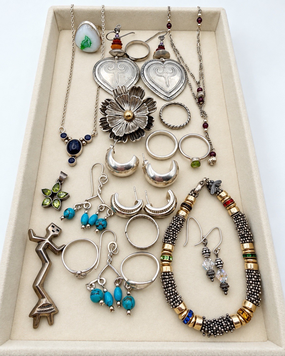 Vintage Southwestern Sterling Silver Mixed Jewelry Lot 20 Pieces Signed 112g