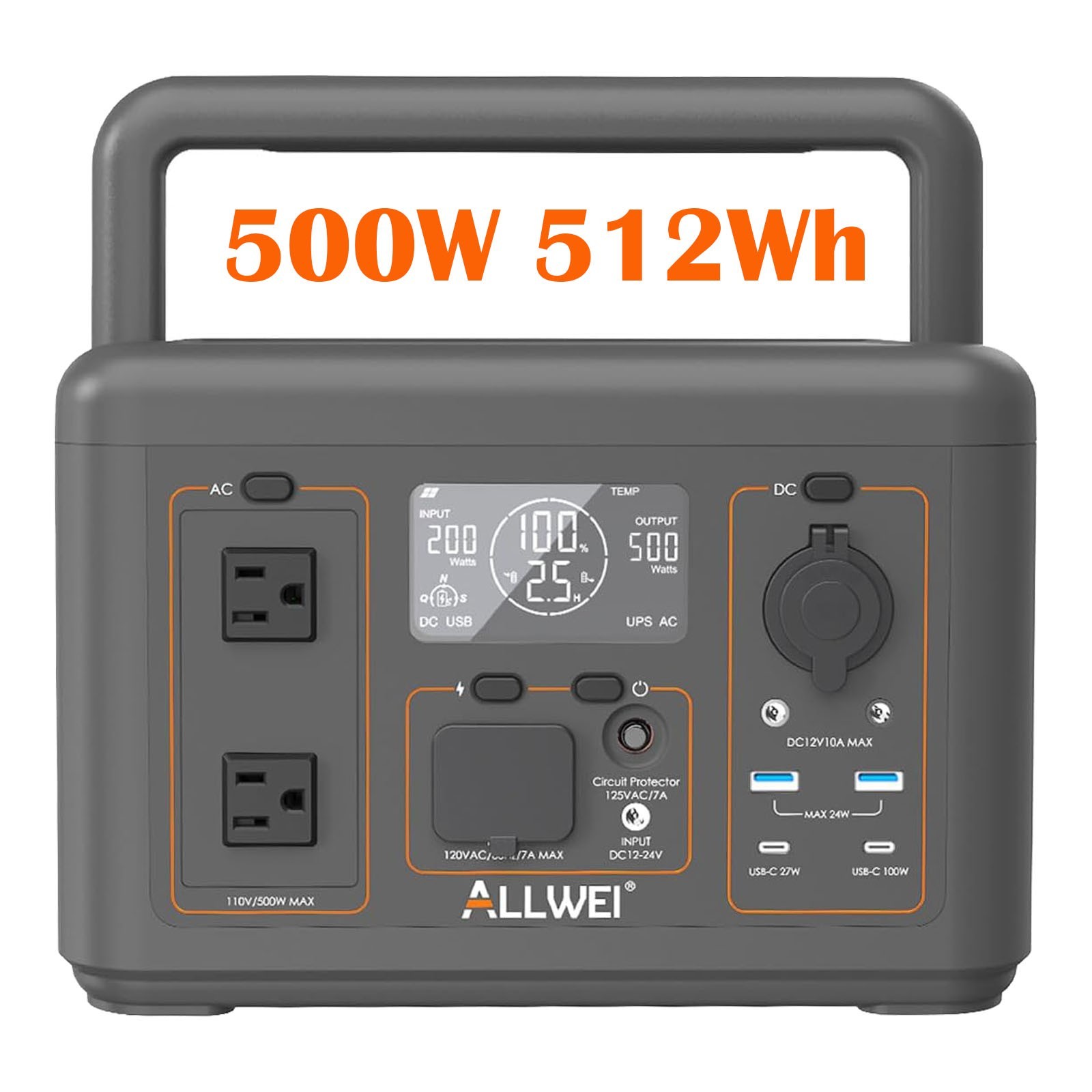 ALLWEI Portable Power Station Solar Generator 500W 512Wh with 100W Solar Panel ALLWEI Portable Power Station Solar Generator 500W 512Wh with 100W Solar Panel