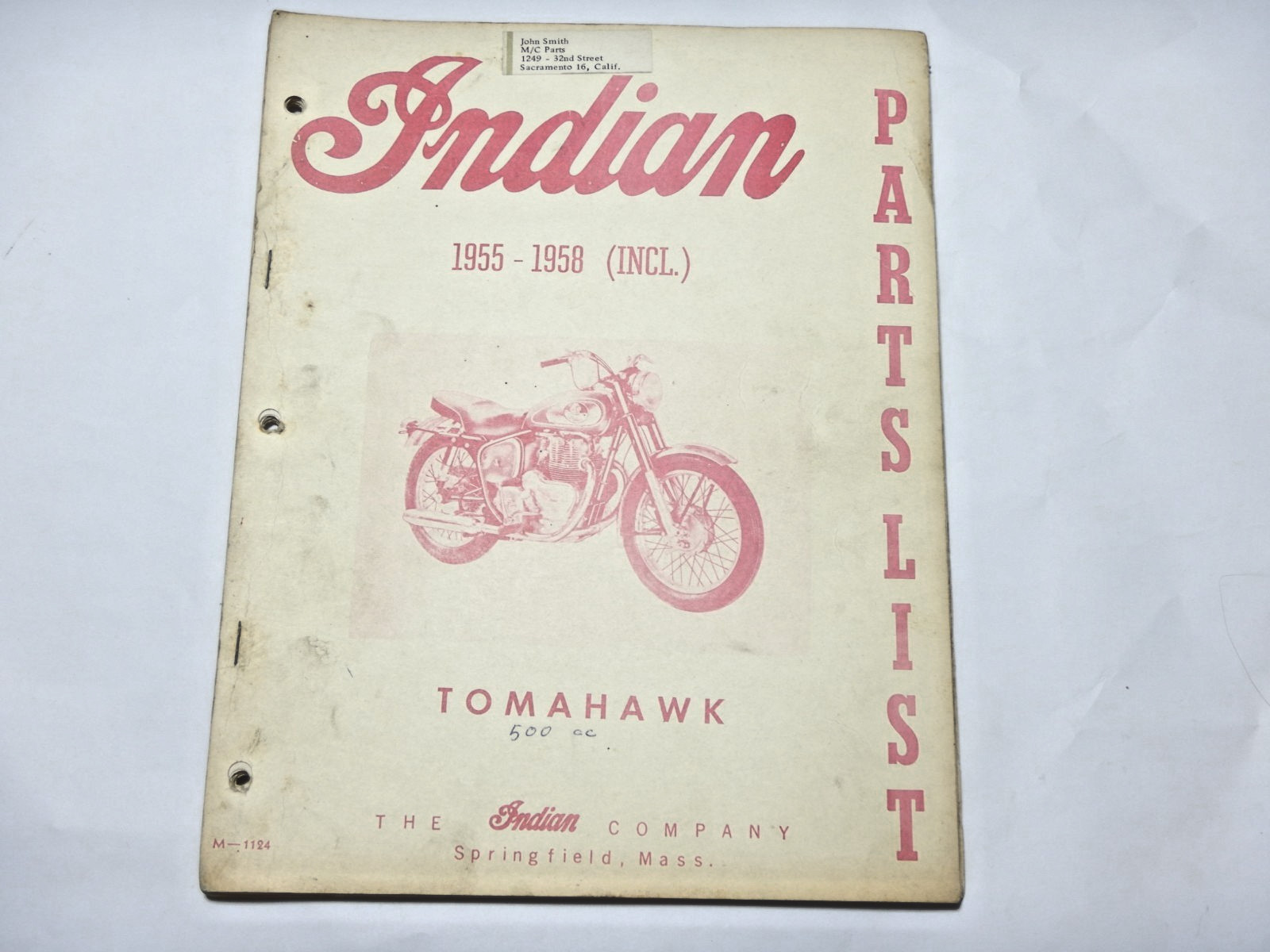 1955-1958 Indian Tomahawk 500 parts book manual diagrams
