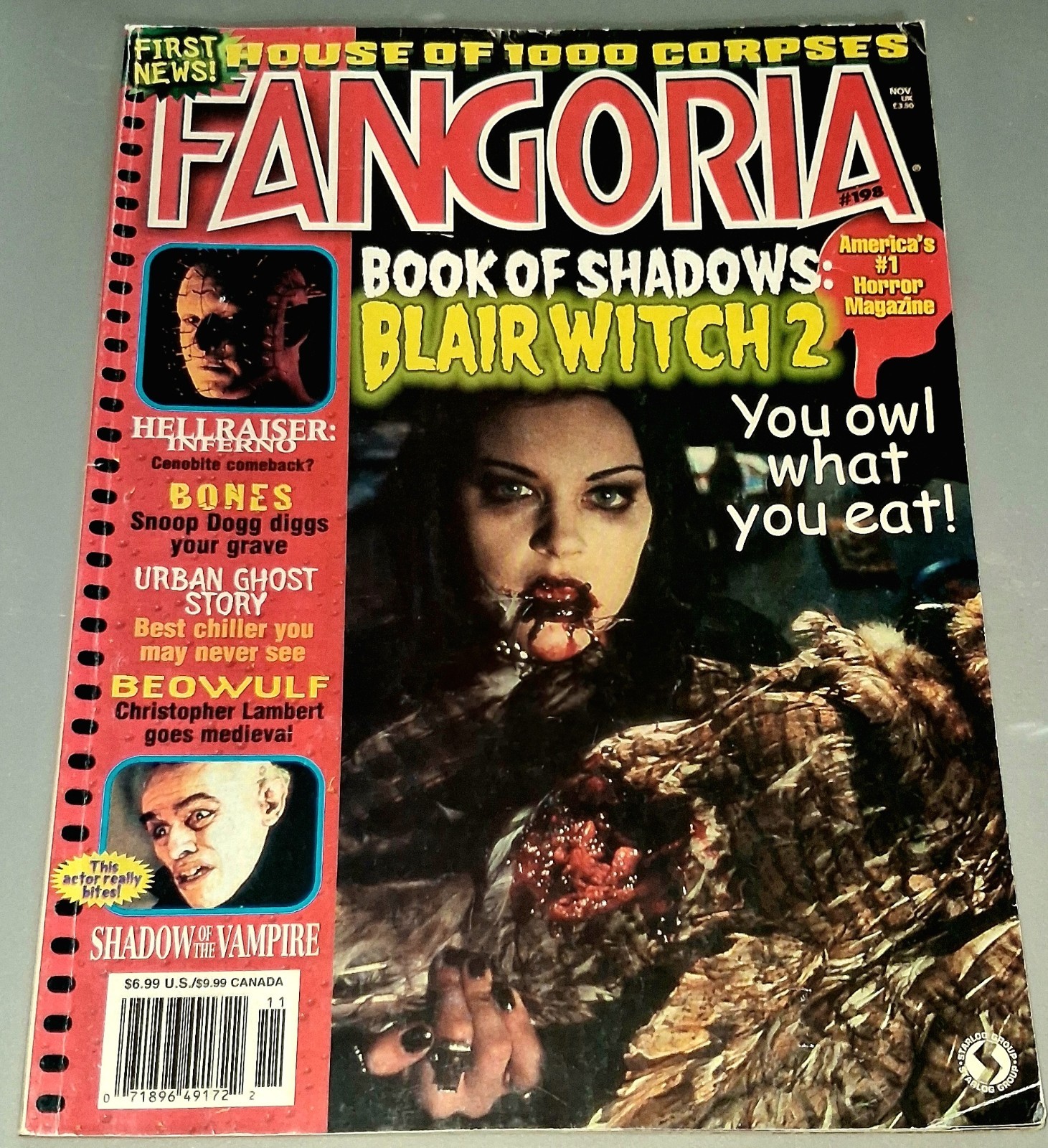 Fangoria #198 Nov 2000 Blair Witch 2 House of 1000 Corpses Hellraiser Horror Mag Fangoria #198 Nov 2000 Blair Witch 2 House of 1000 Corpses Hellraiser Horror Mag