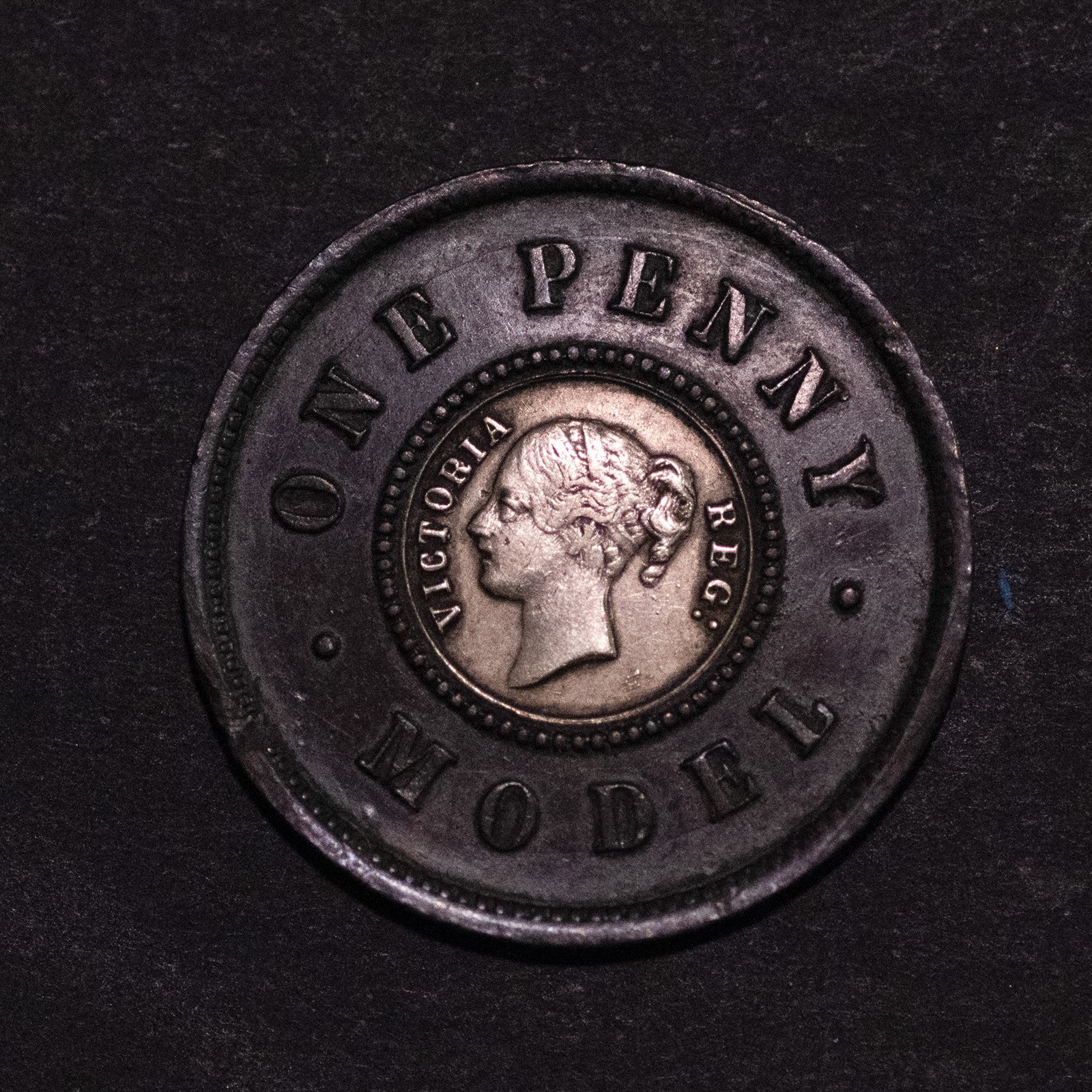1844 One Penny Model Victoria, by J. Moore, RARE Variety (Nose to T) 1844 One Penny Model Victoria, by J. Moore, RARE Variety (Nose to T)