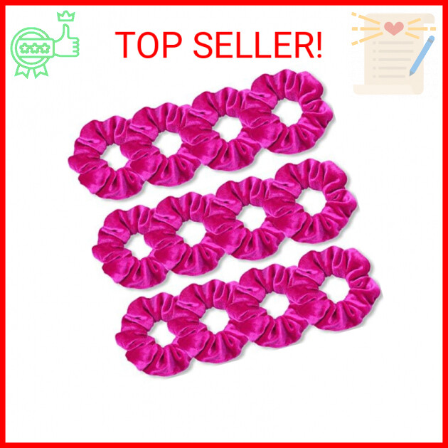 IVARYSS Hot Pink Scrunchies, Premium Velvet Soft Hair Scrunchy, Solid Colors Thi