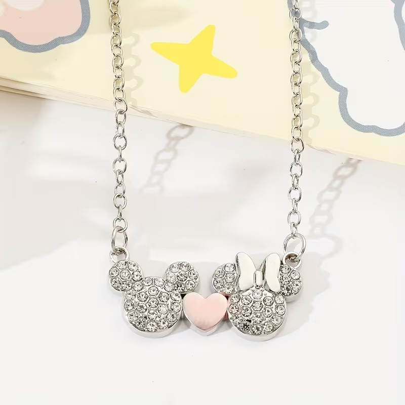 Minnie and Mickey Sapphire Love Pendant Necklace
