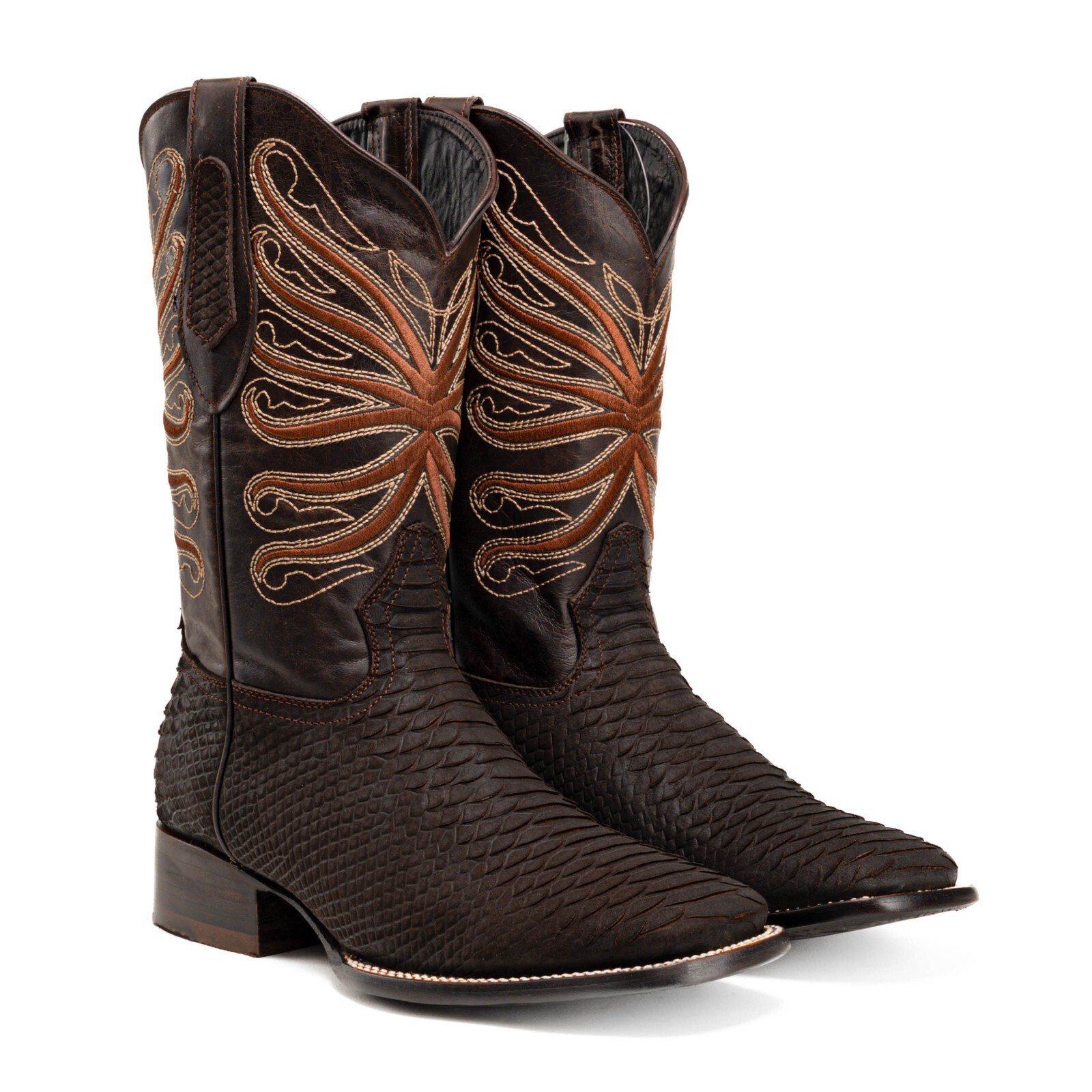 Men’s Western Cowboy Boots Python Print – Handcrafted Leather Rodeo Square Toe