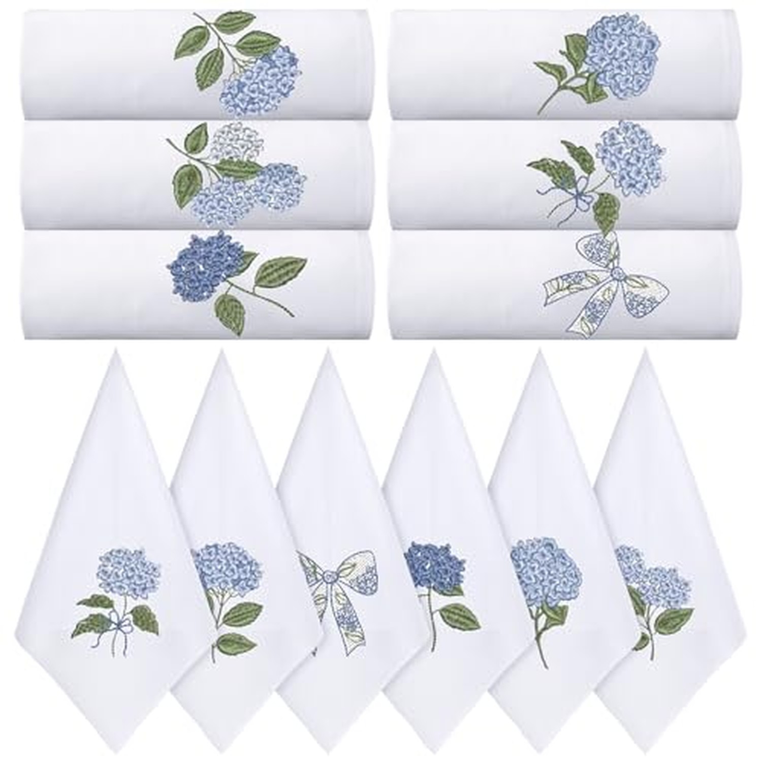 HunnmingRe 12 Pcs Blue Hydrangea Cloth Napkins Bulk 100% Cotton, 17x17inch