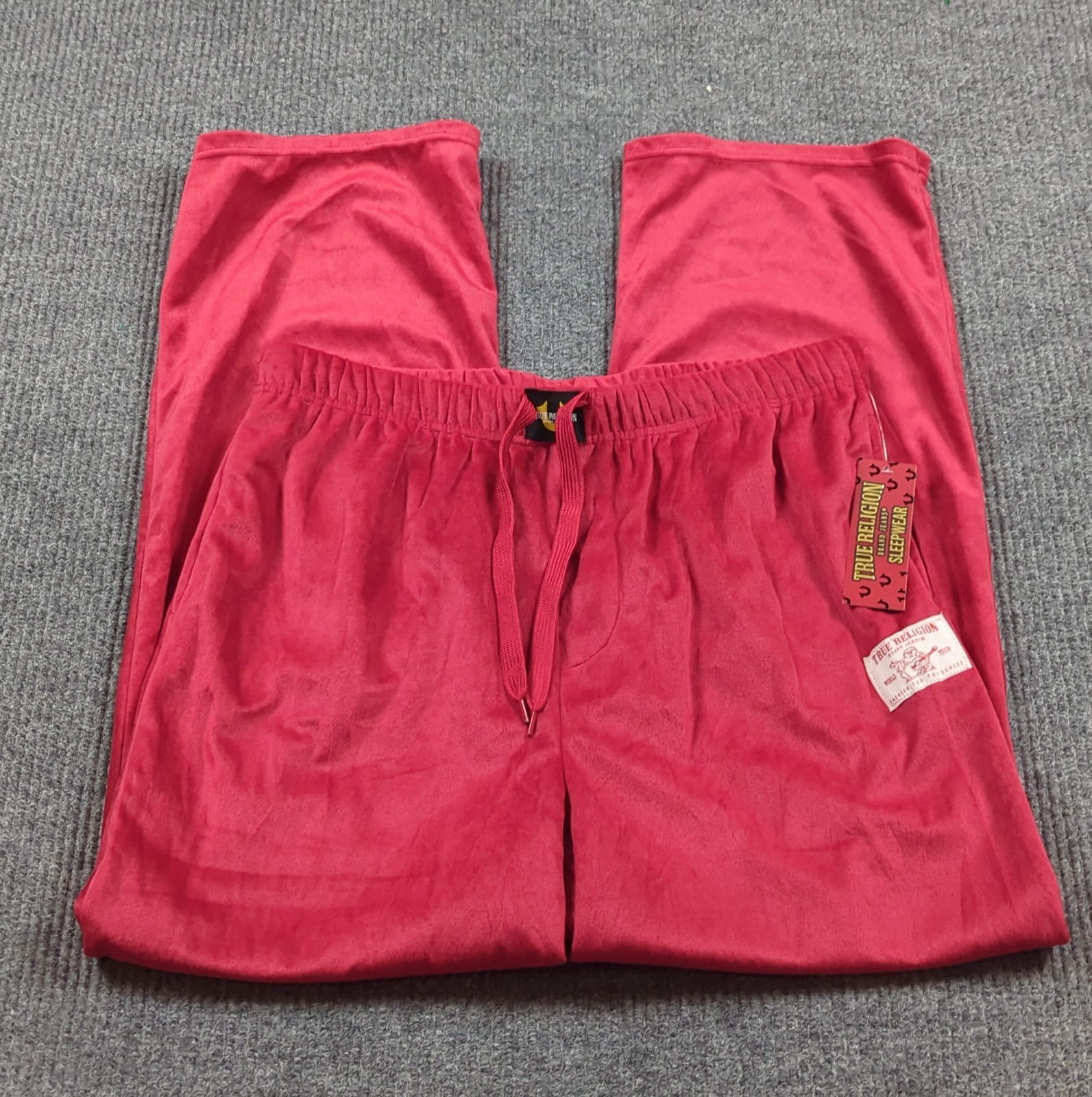 True Religion Pants Mens XL Red Velour Logo Soft Lounge Sleep Drawstring 34x29