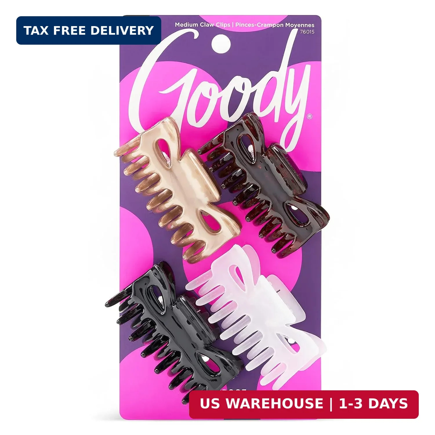Goody SlideProof Classics Medium Claw Clips - 4 Ct, Assorted Neutrals, Hair Styl