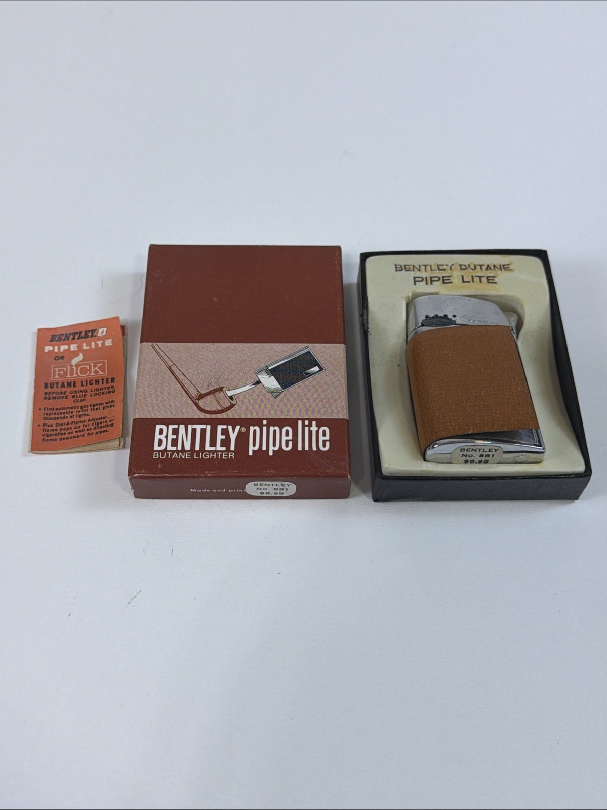VTG Bentley Butane Lighter Automatic Pipe Lite Silver/Brown No. 881 w/ Box NEW VTG Bentley Butane Lighter Automatic Pipe Lite Silver/Brown No. 881 w/ Box NEW
