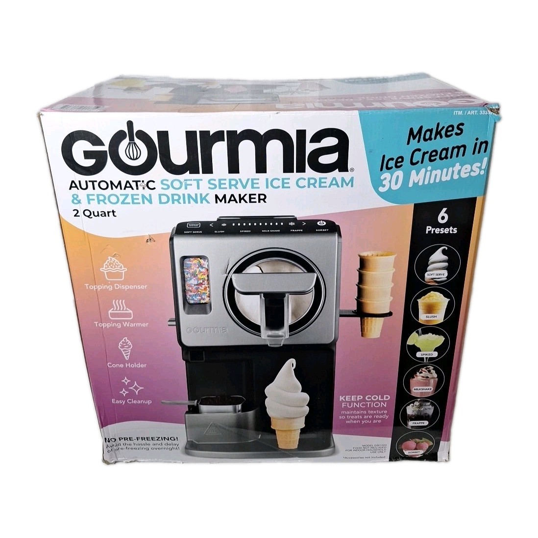 Gourmia 2 Quart Automatic Soft Serve Ice Cream and Frozen Drink Maker