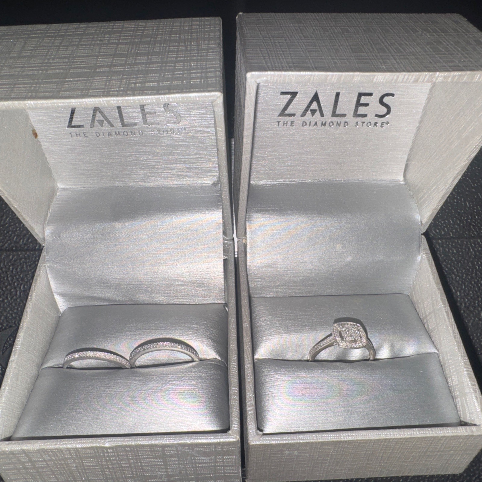 1/3 CT. T.W. Multi-Diamond Square Frame Three Piece Bridal Set in 10K White Gold