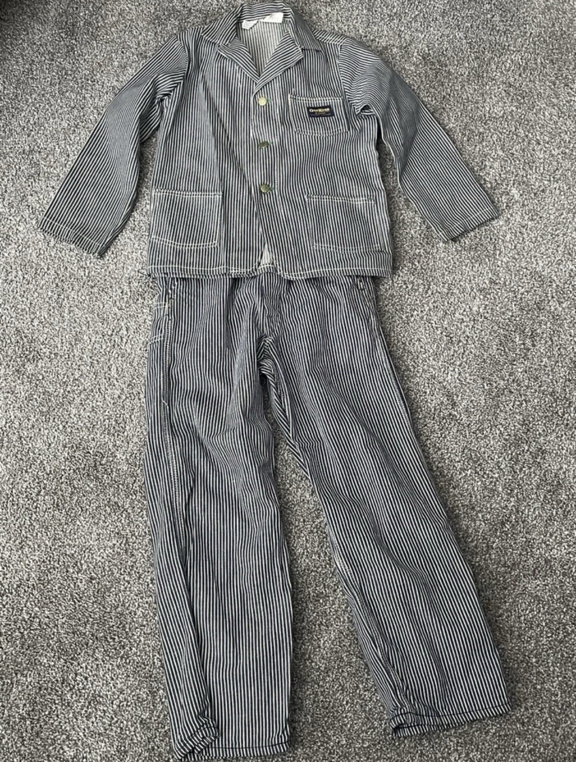 Vintage Osh Kosh B’Gosh Overalls Union Made Striped Denim Kids YOUTH Set Rare