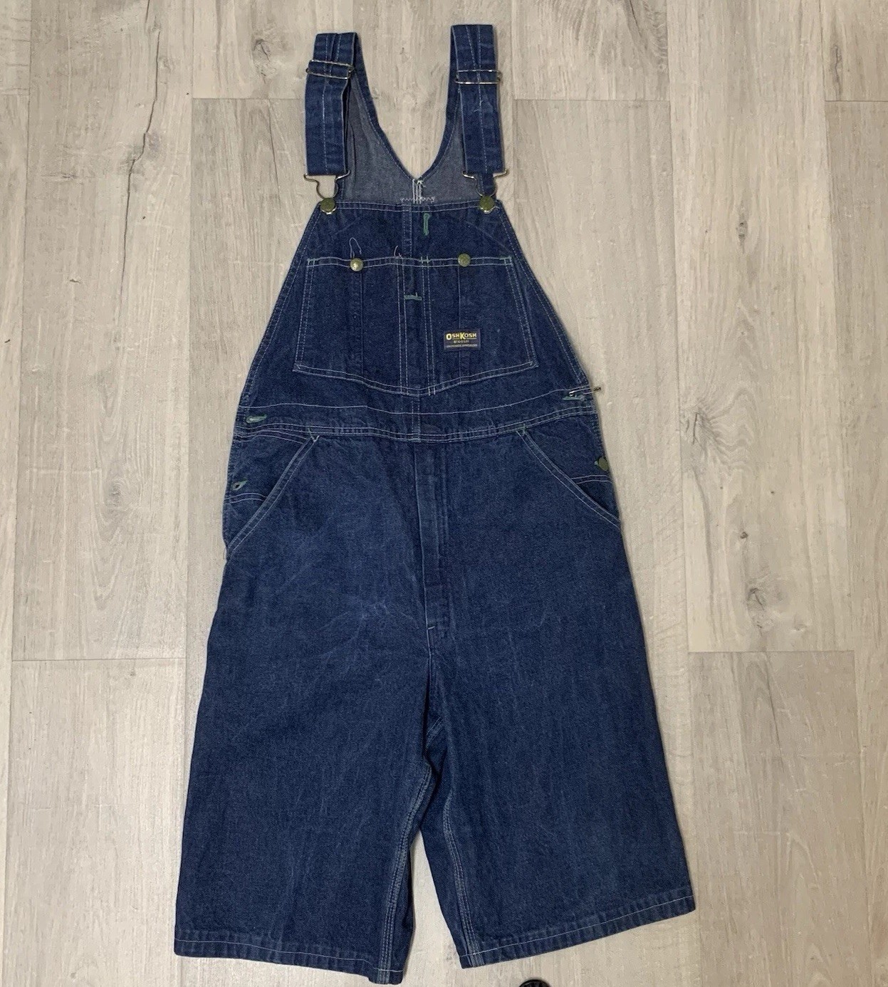 Vtg Oshkosh B\'Gosh Denim Jeans Short Overalls Adult Size 32 100% Cotton