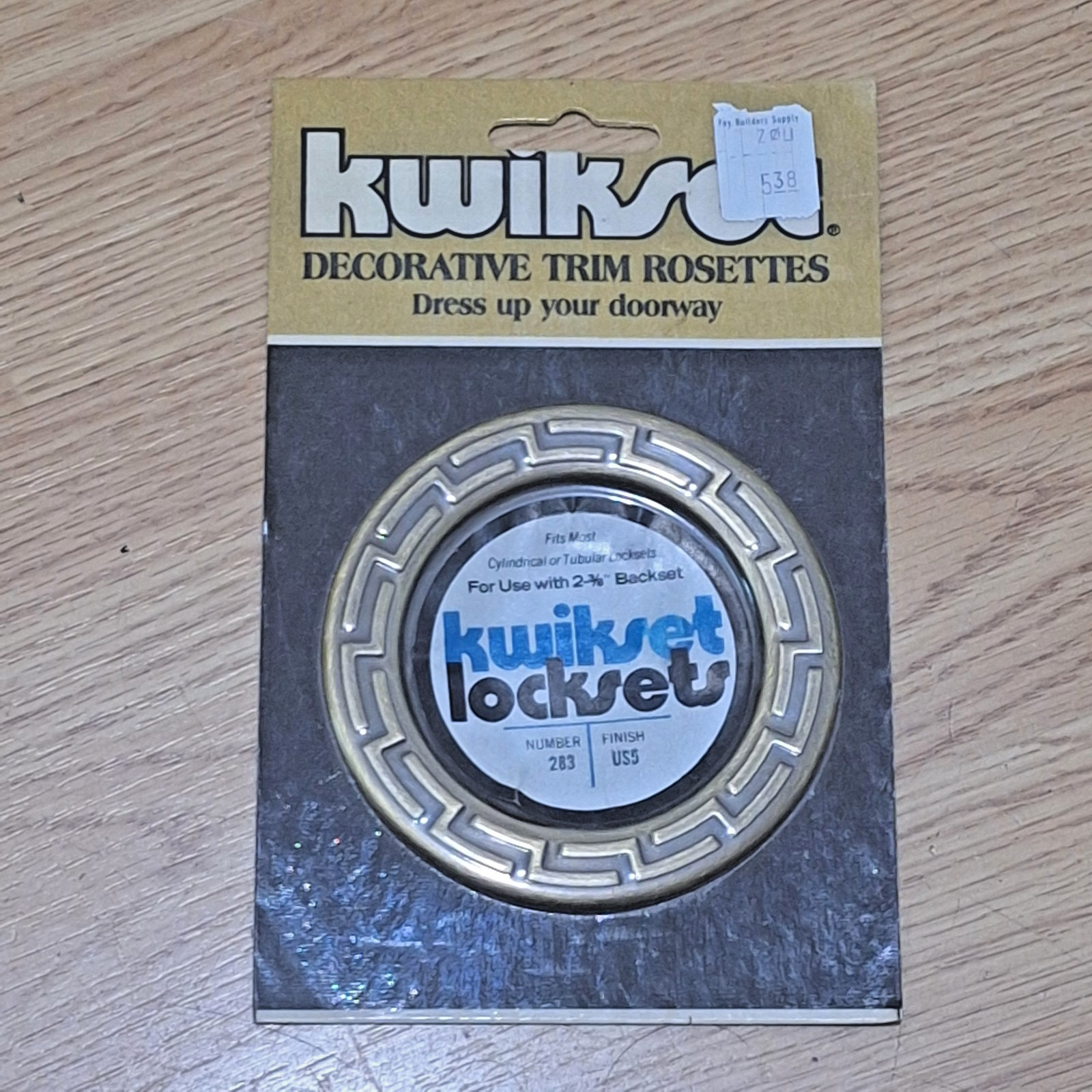 Vtg 70s 80s Kwikset Greek Key Door Lock Rosette Antique Brass Finish 283 US5 Vtg 70s 80s Kwikset Greek Key Door Lock Rosette Antique Brass Finish 283 US5