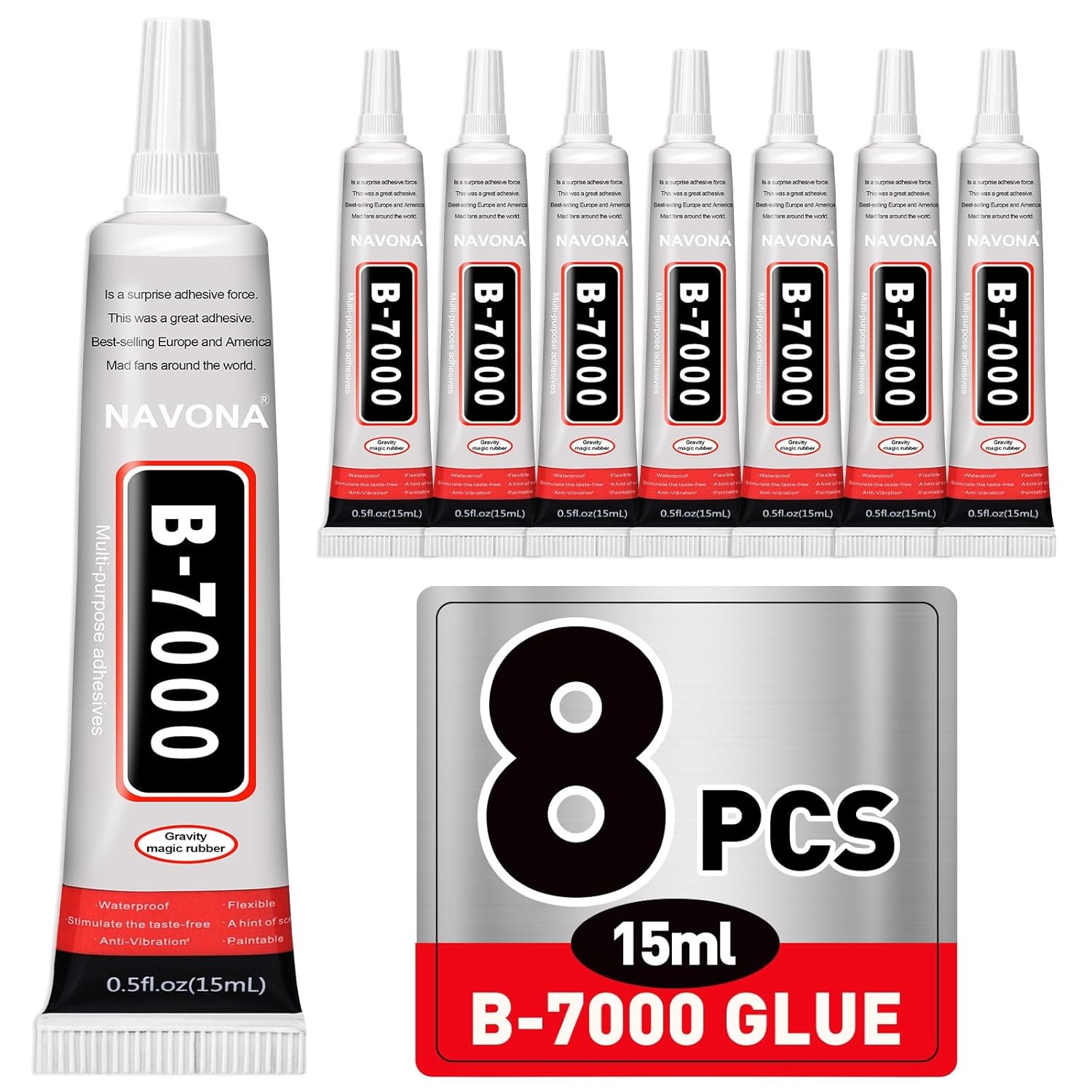 8 PCS B7000 Glue 15ml Clear with Precision Tip for Crafts, Jewelry, Nail Art