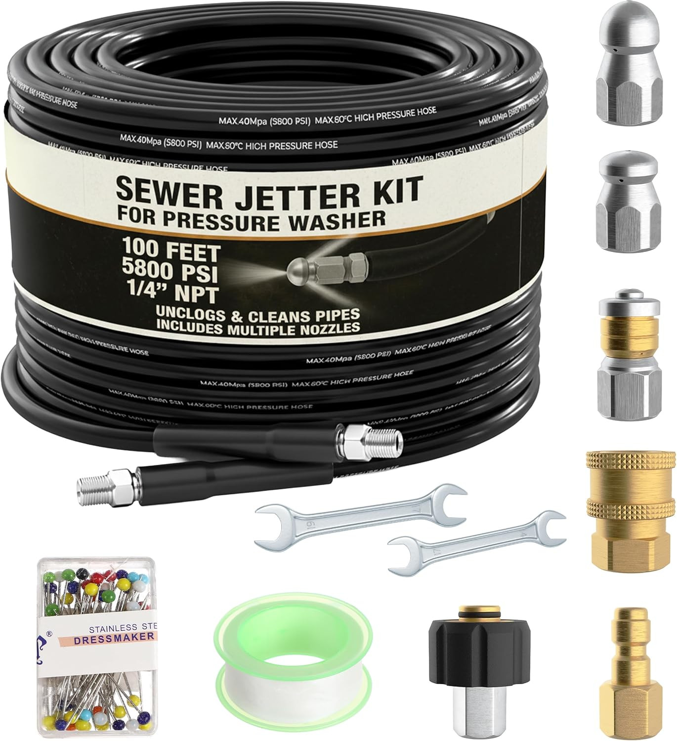 Hydro Jetter, Hydro Jet, Hydrojet, Sewer Jetter Kit for Pressure Washer, Water J