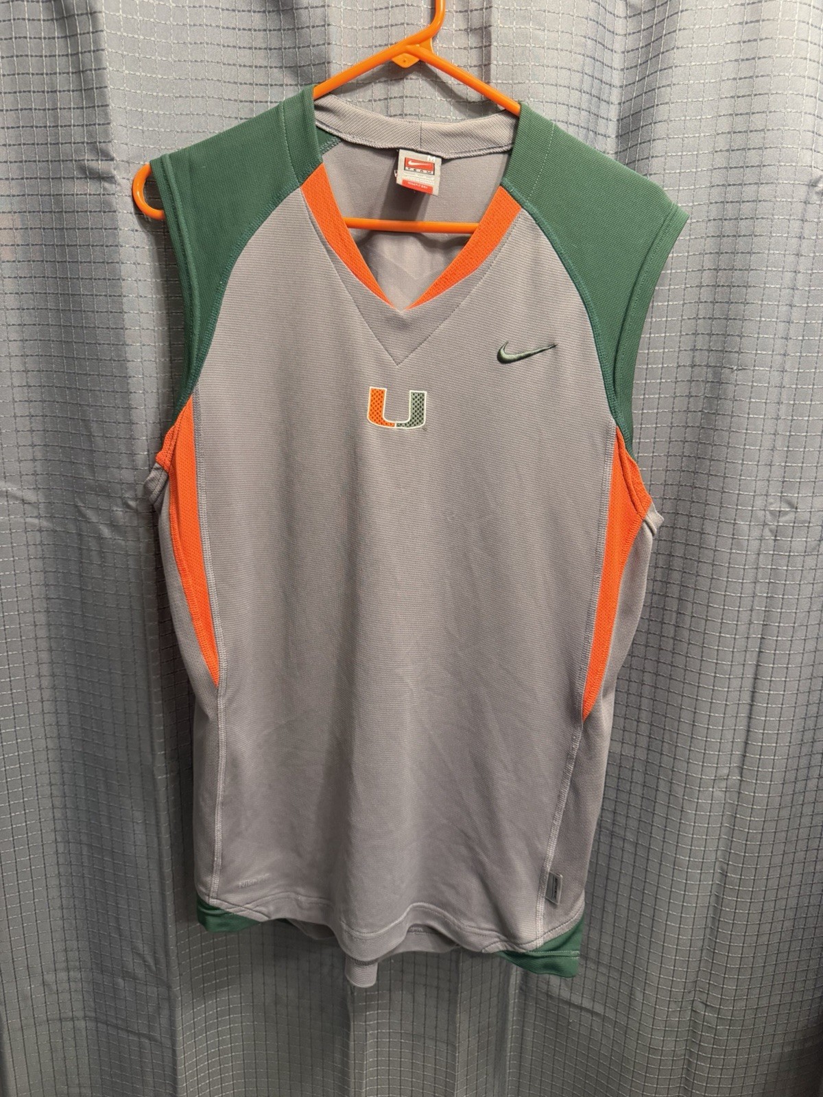 Vintage Nike Miami Hurricanes Sleeveless Shirt Mens M Gray Green Orange Y2K
