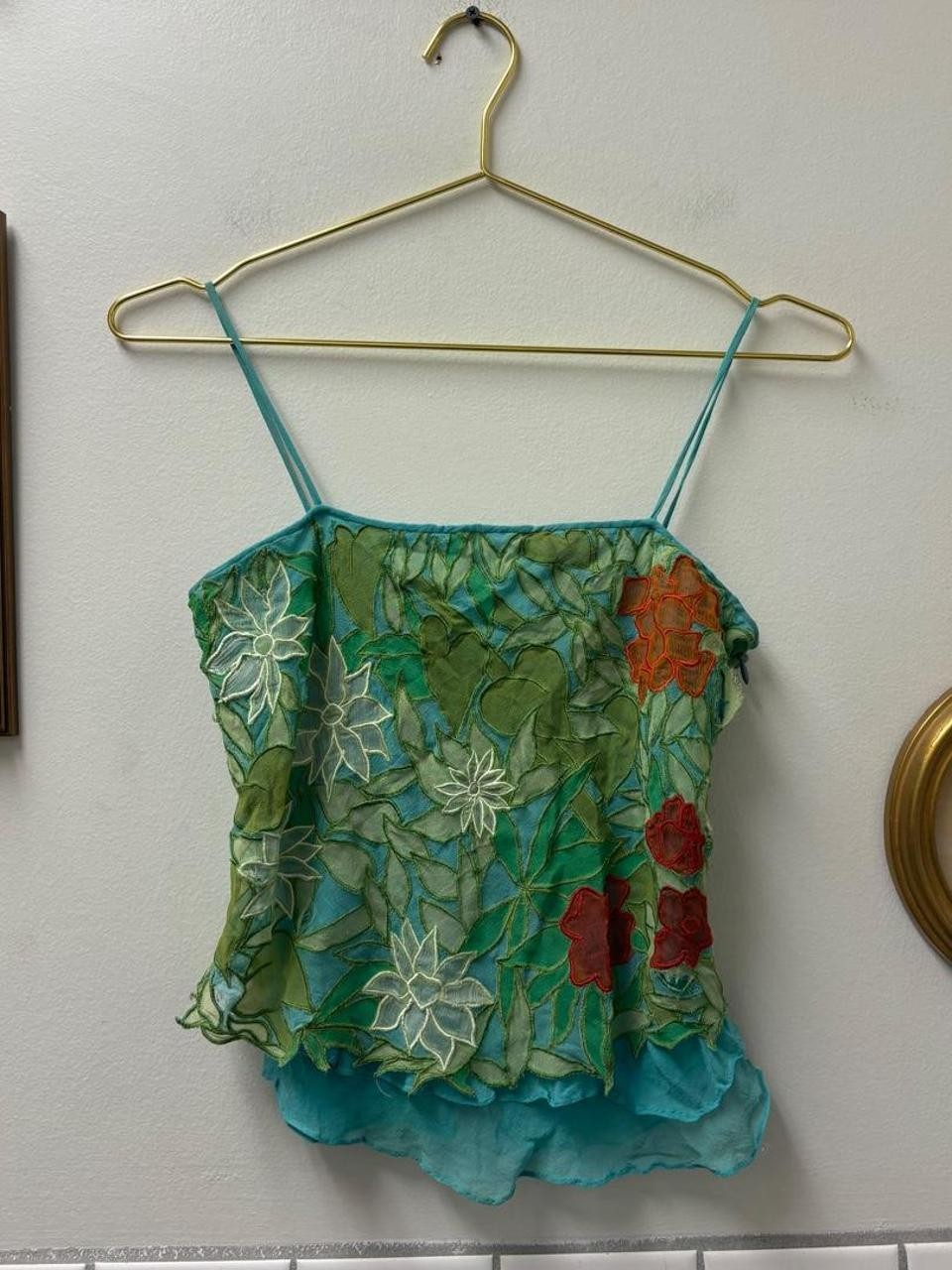 Vintage Emporio Armani made in Italy 100% Silk tropical embroidered tank top