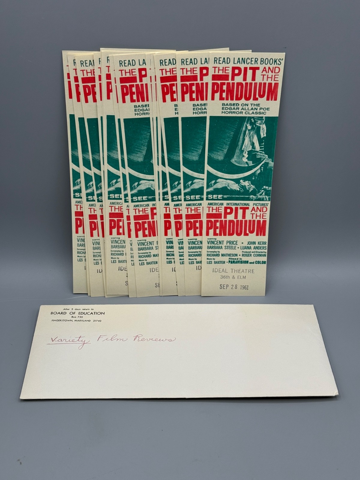 Vintage 1961 The Pit And The Pendulum Horror Movie Promo Bookmark Poster MINT