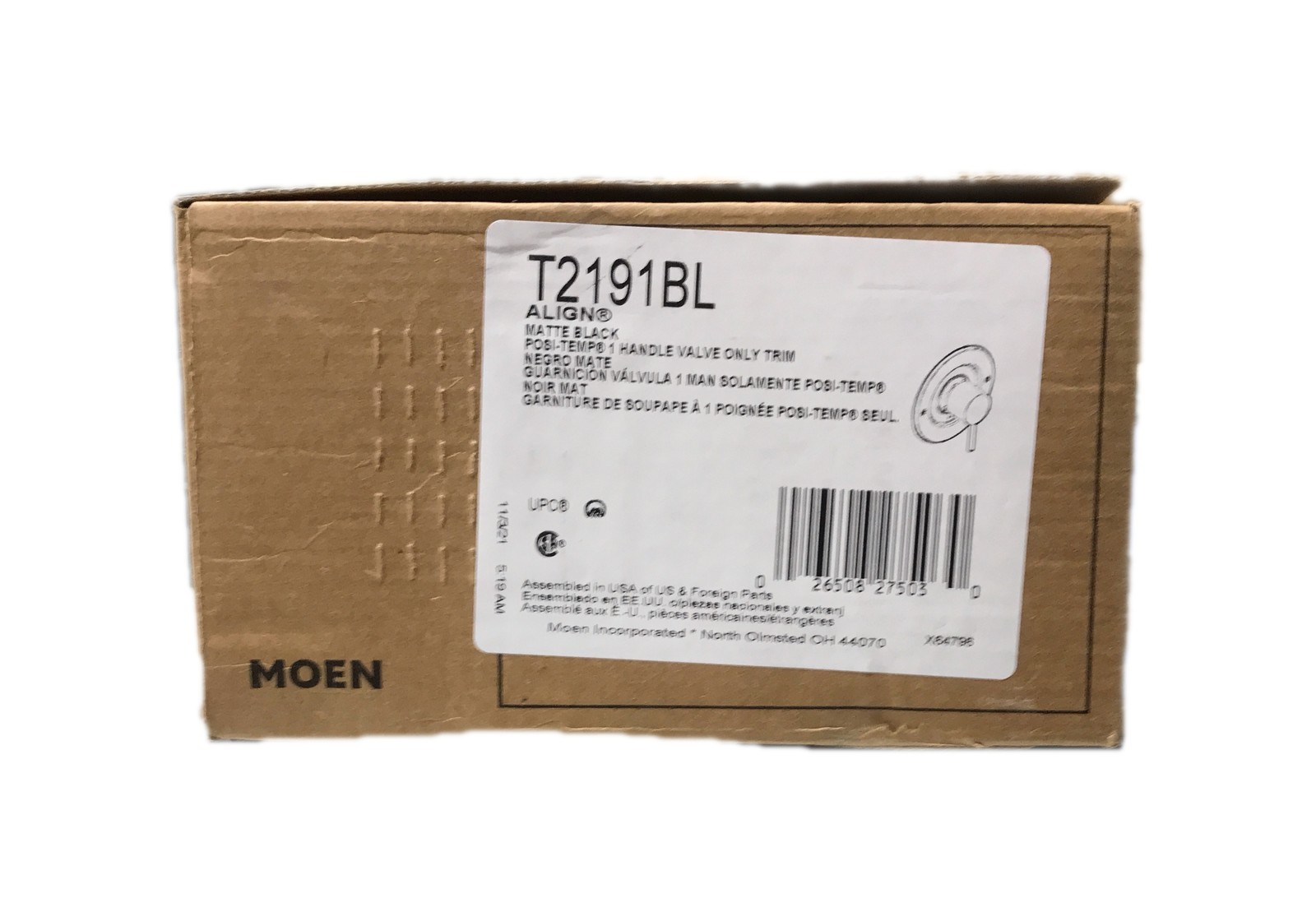 MOEN Align Single-Handle Posi-Temp Valve TRIM KIT in Matte Black T2191BL