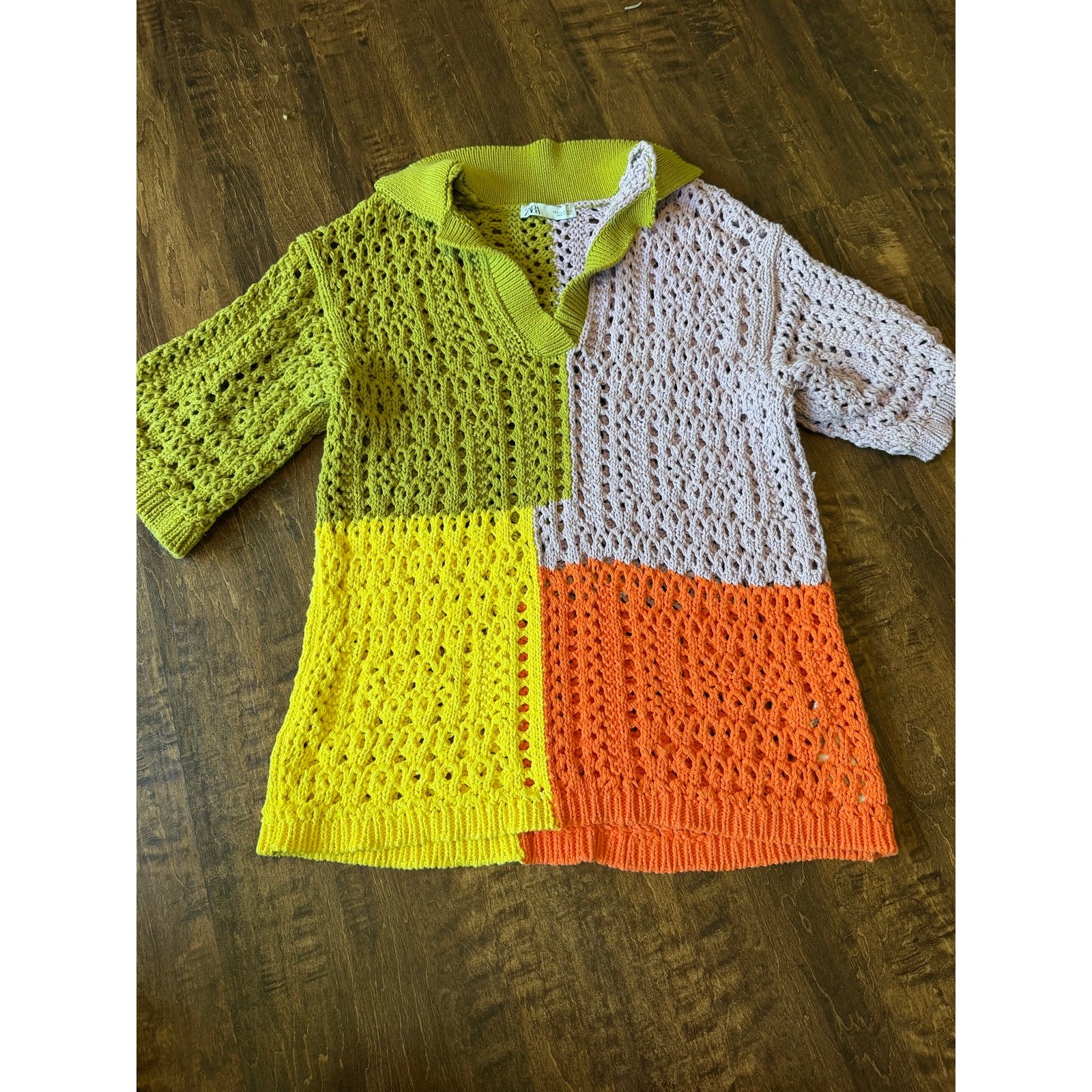 Zara colorblock open knit polo sweater small