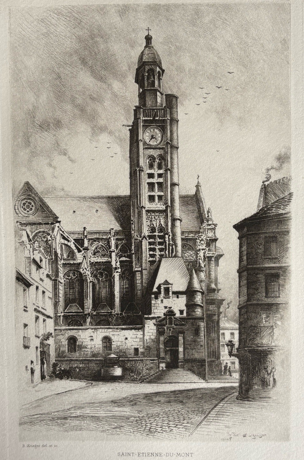 Krieger engraving eau forte etching Church Saint Étienne Du Mont Paris Krieger engraving eau forte etching Church Saint Étienne Du Mont Paris