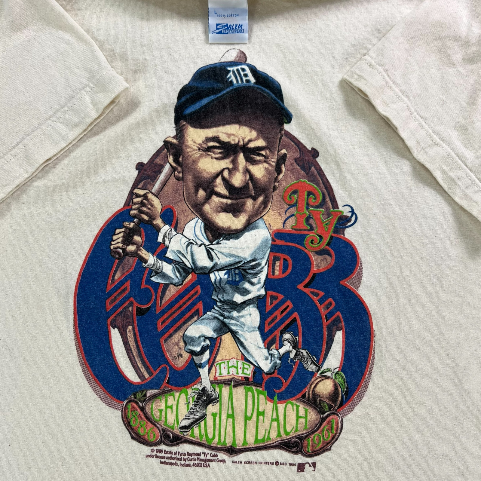 1989 vtg Ty Cobb Detroit Tigers caricature short sleeve T shirt Reprint NH451