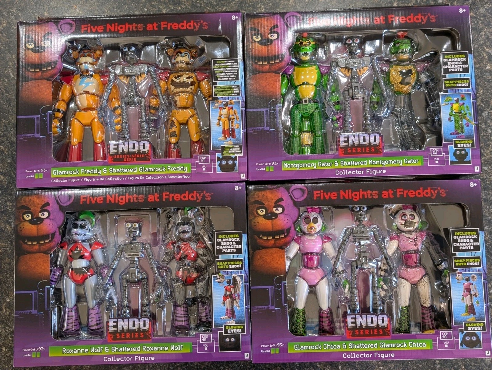 FNAF Endo Series Wave 3 Glamrock Complete Set Freddy, Roxy, Chica & Gator NEW FNAF Endo Series Wave 3 Glamrock Complete Set Freddy, Roxy, Chica & Gator NEW